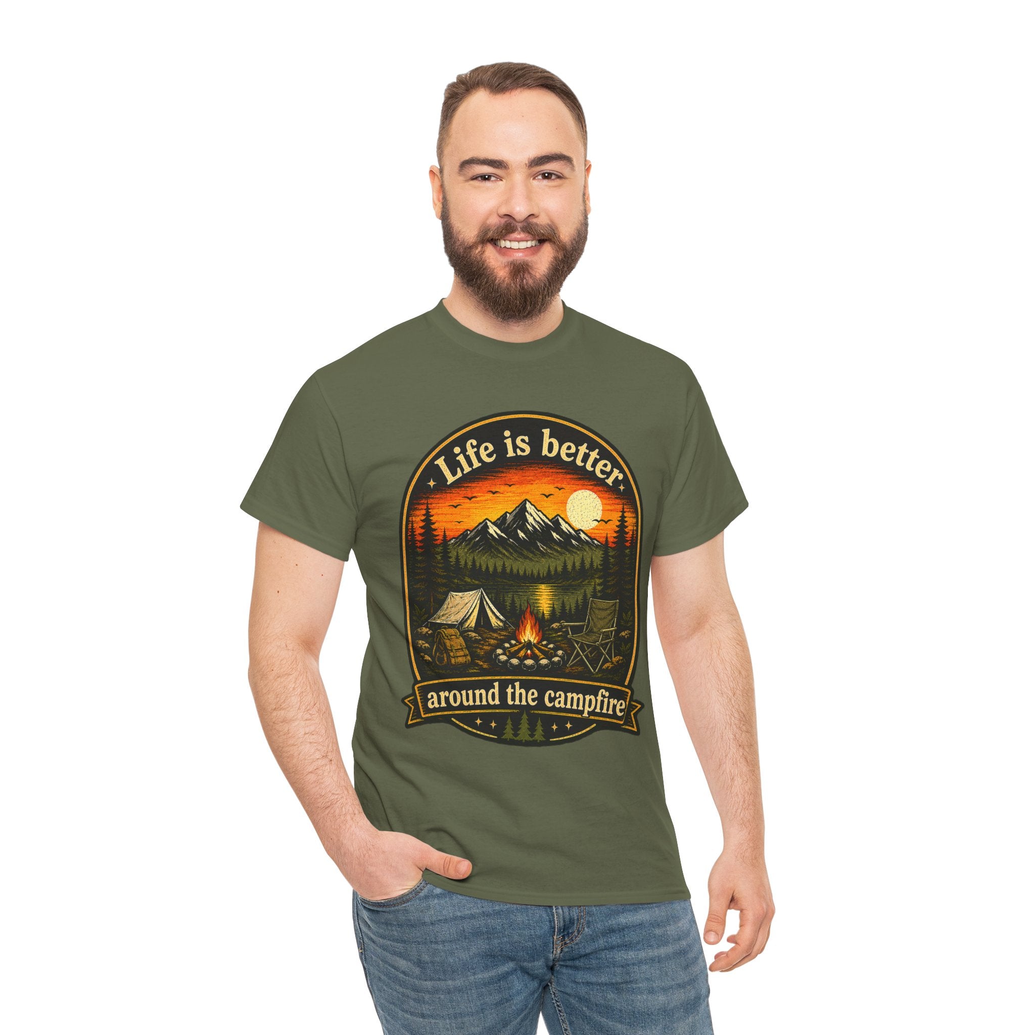 Life Is Better Around the Campfire T Shirt – Vintage Camping Graphic Tee for Hikers & Outdoor Lovers