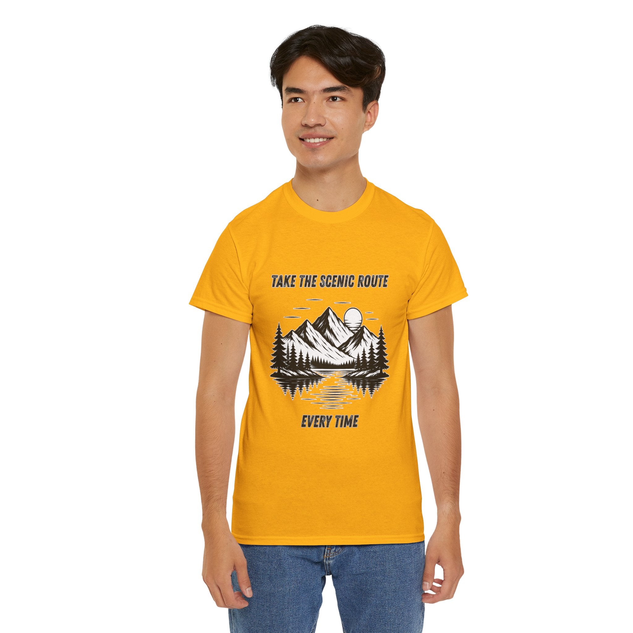 Take The Scenic Route Every Time T Shirt – Mountain Hiking Camping Adventure Graphic Tee