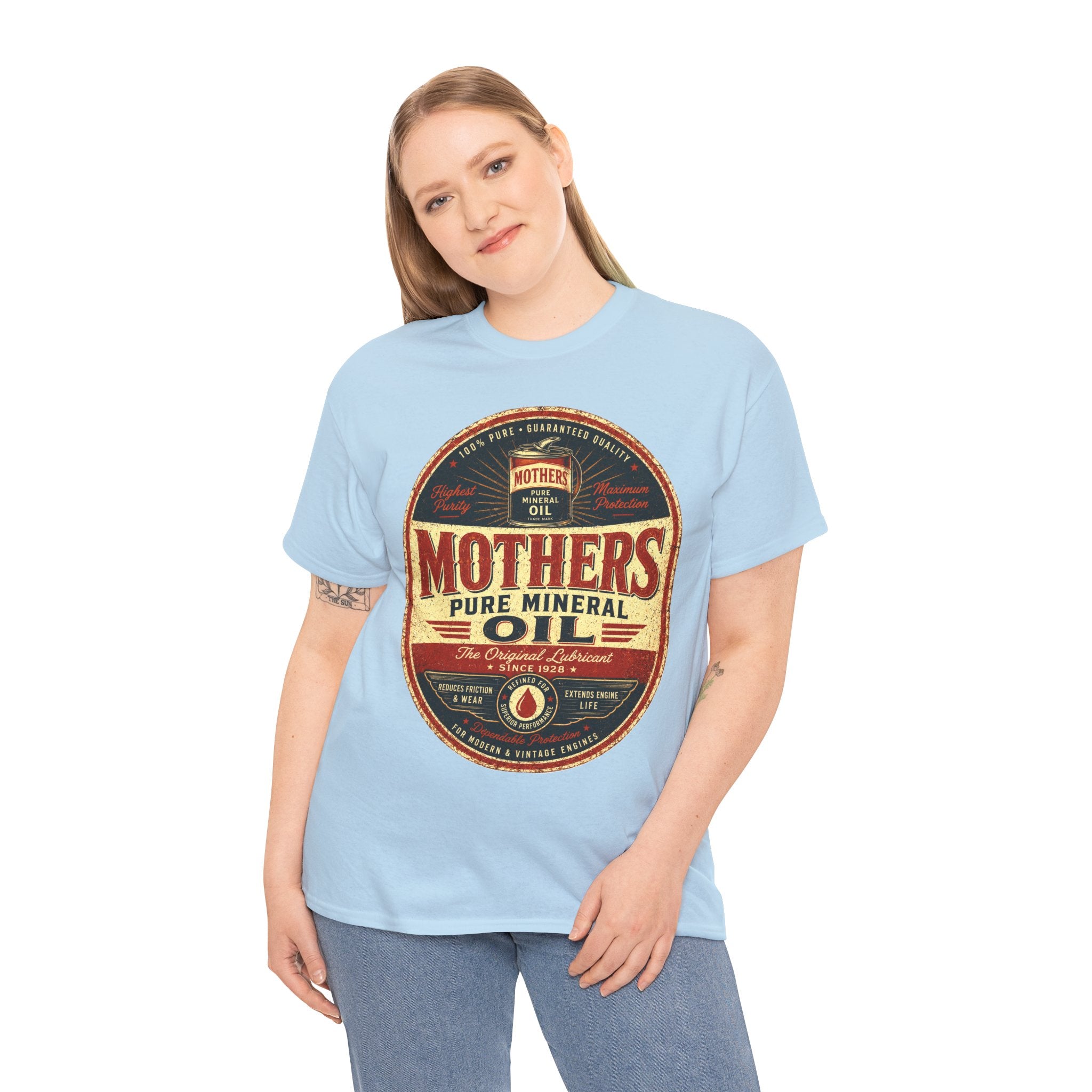 Mothers Pure Mineral Oil Vintage T Shirt – Retro Automotive Garage Graphic Tee for Car Enthusiasts