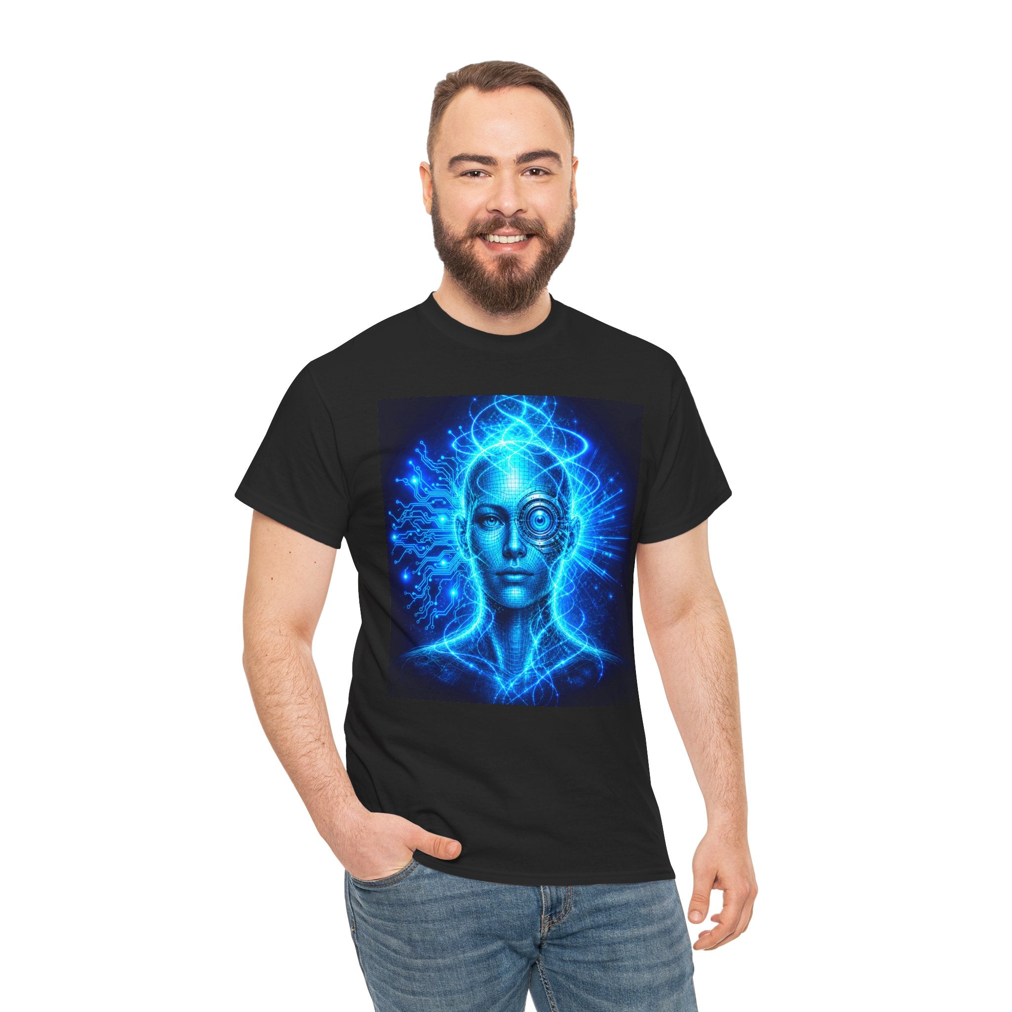Sci Fi Cyborg Eye T Shirt – Futuristic Blue AI Cosmic Mind Graphic Tee