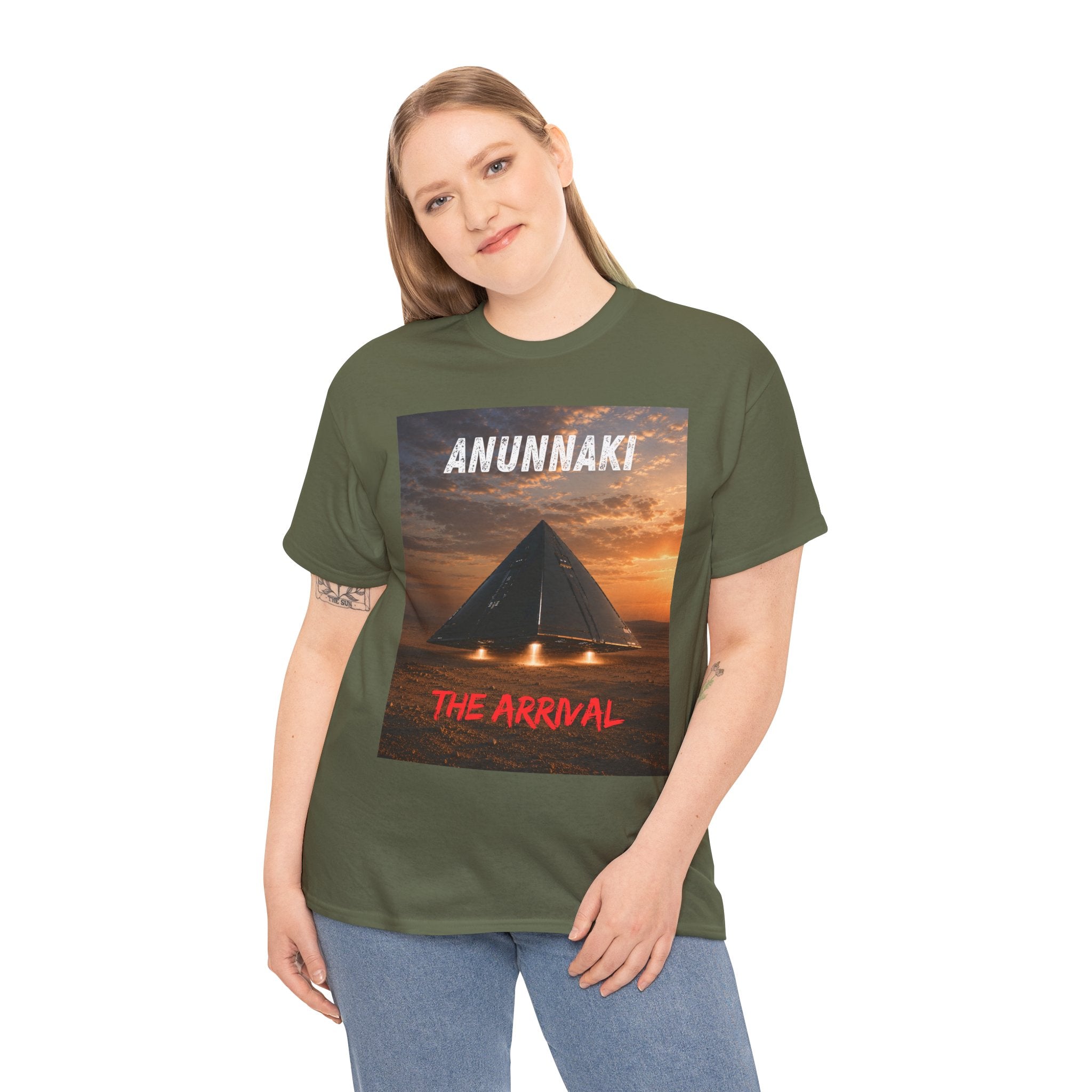 Anunnaki Arrival T Shirt – Ancient Alien Pyramid UFO Graphic Tee Inspired by Sumerian Legends