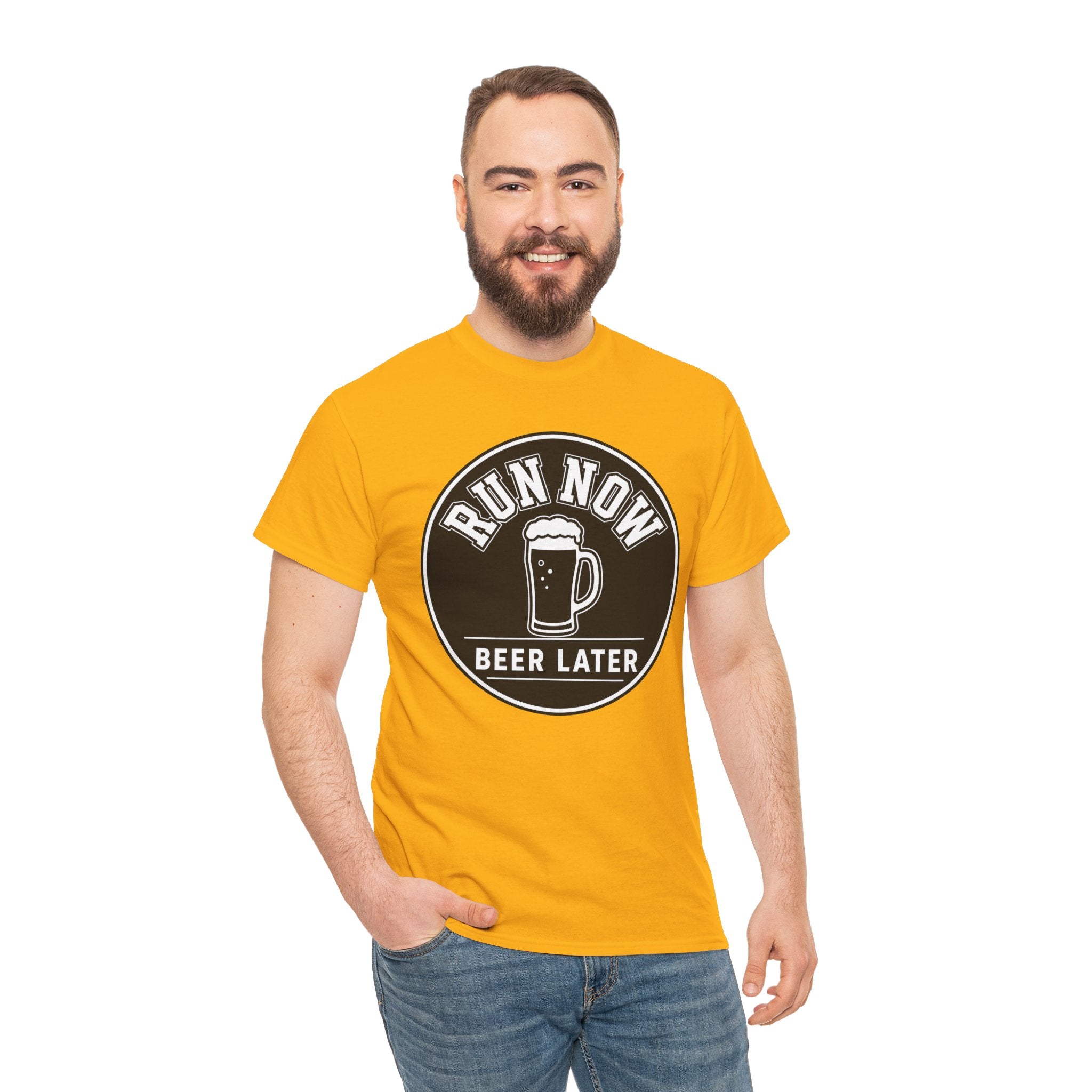 Run Now Beer Later T-Shirt – Funny Running Graphic Tee for Beer Lovers