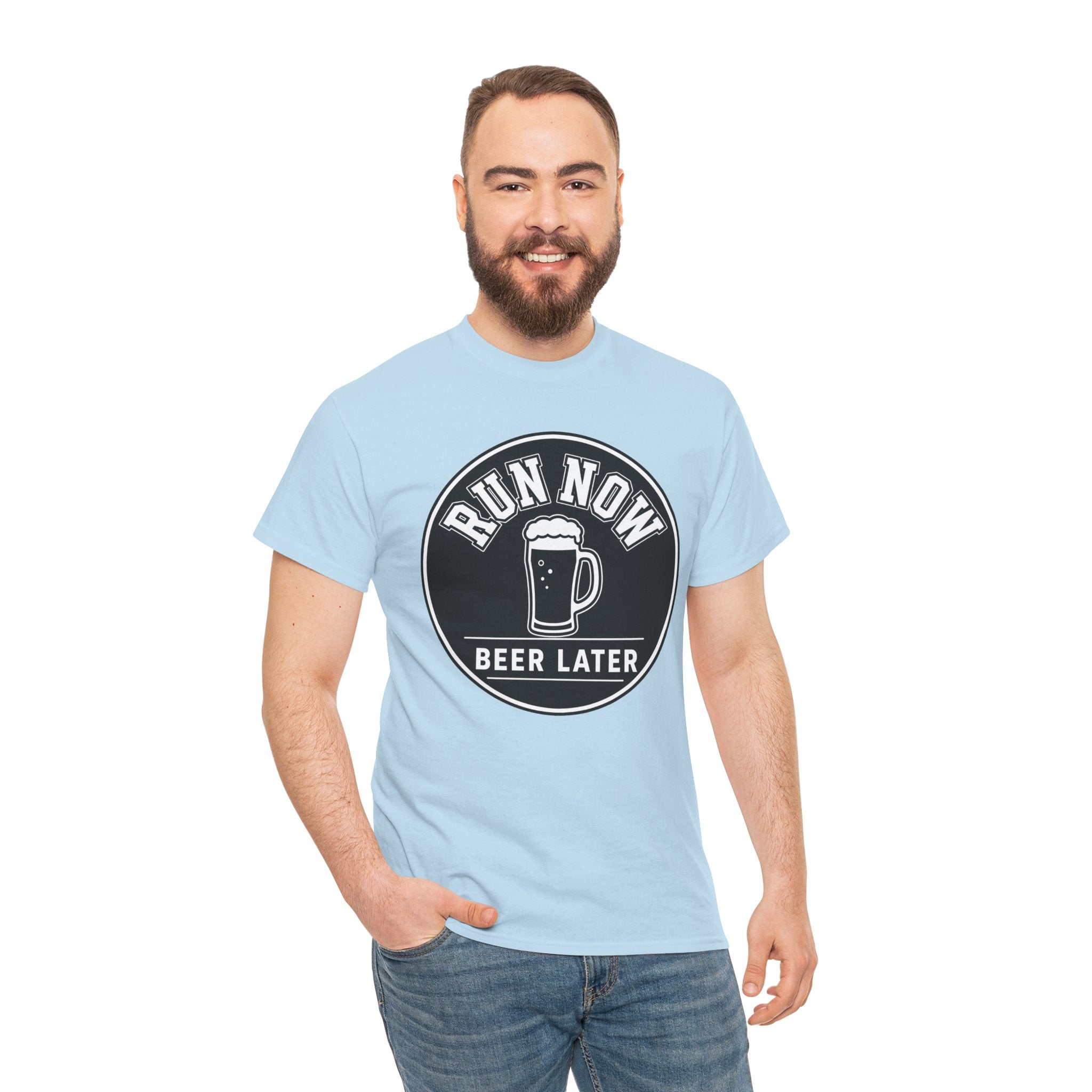 Run Now Beer Later T-Shirt – Funny Running Graphic Tee for Beer Lovers