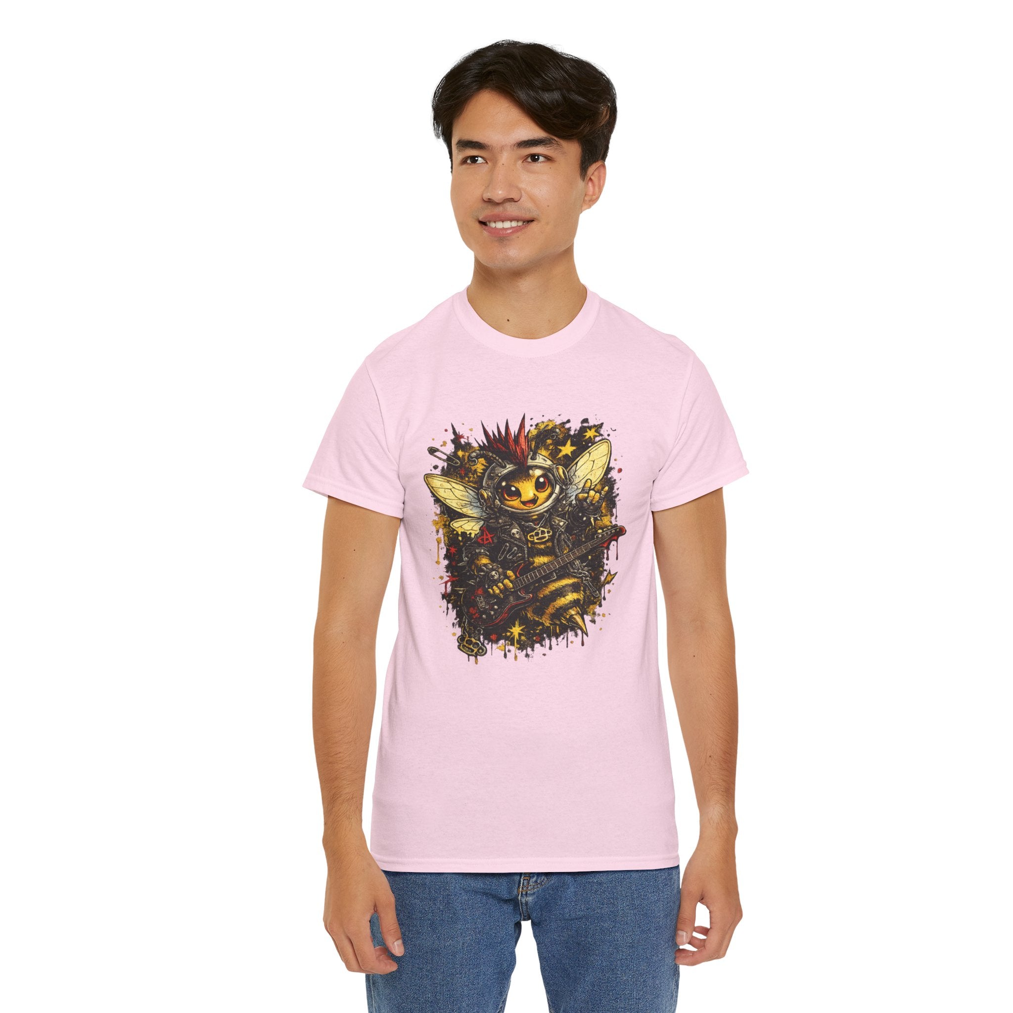 Punk Rock Bee T Shirt – Retro Grunge Bumblebee Guitar Graphic Tee