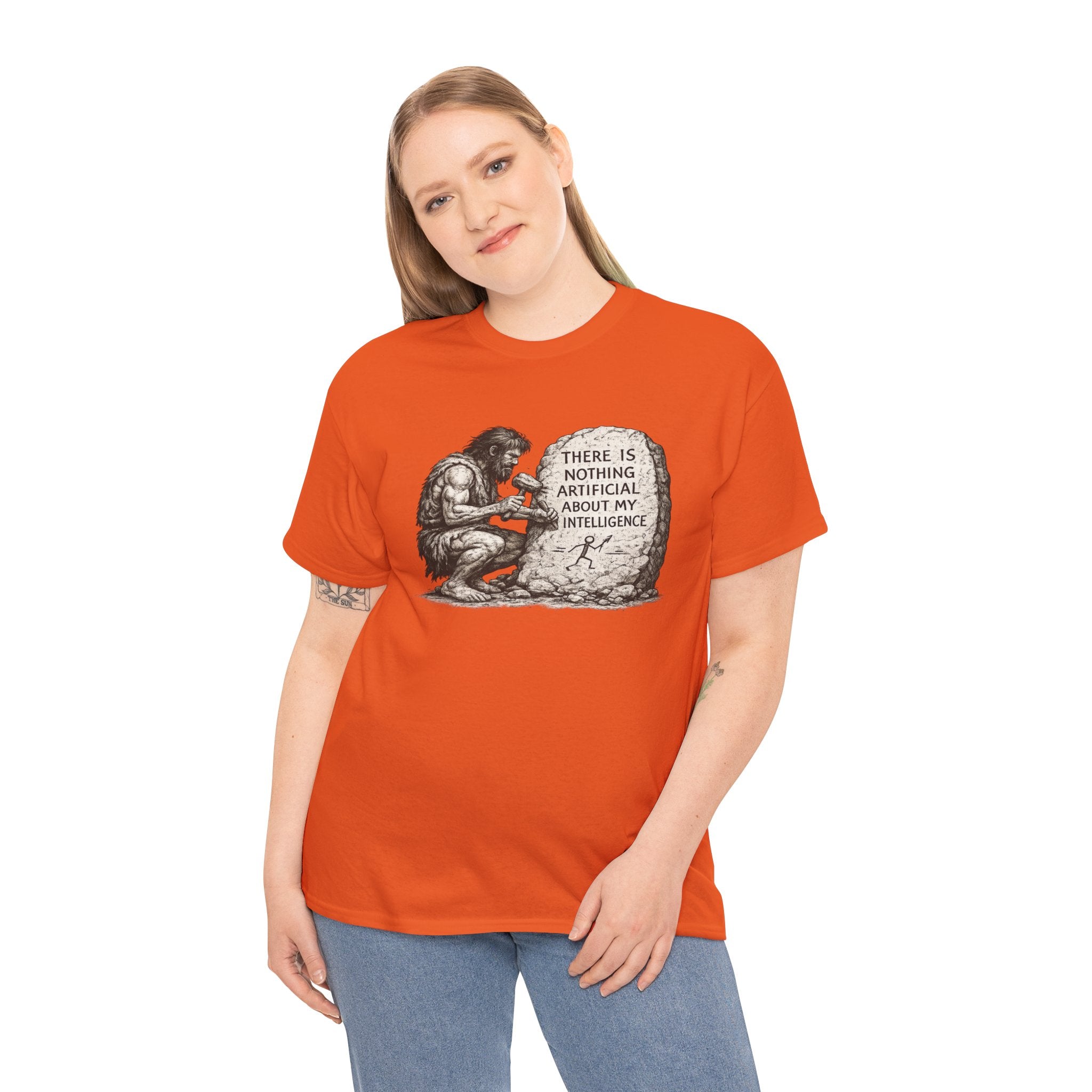 There Is Nothing Artificial About My Intelligence Caveman T Shirt – Funny AI Philosophy Graphic Tee