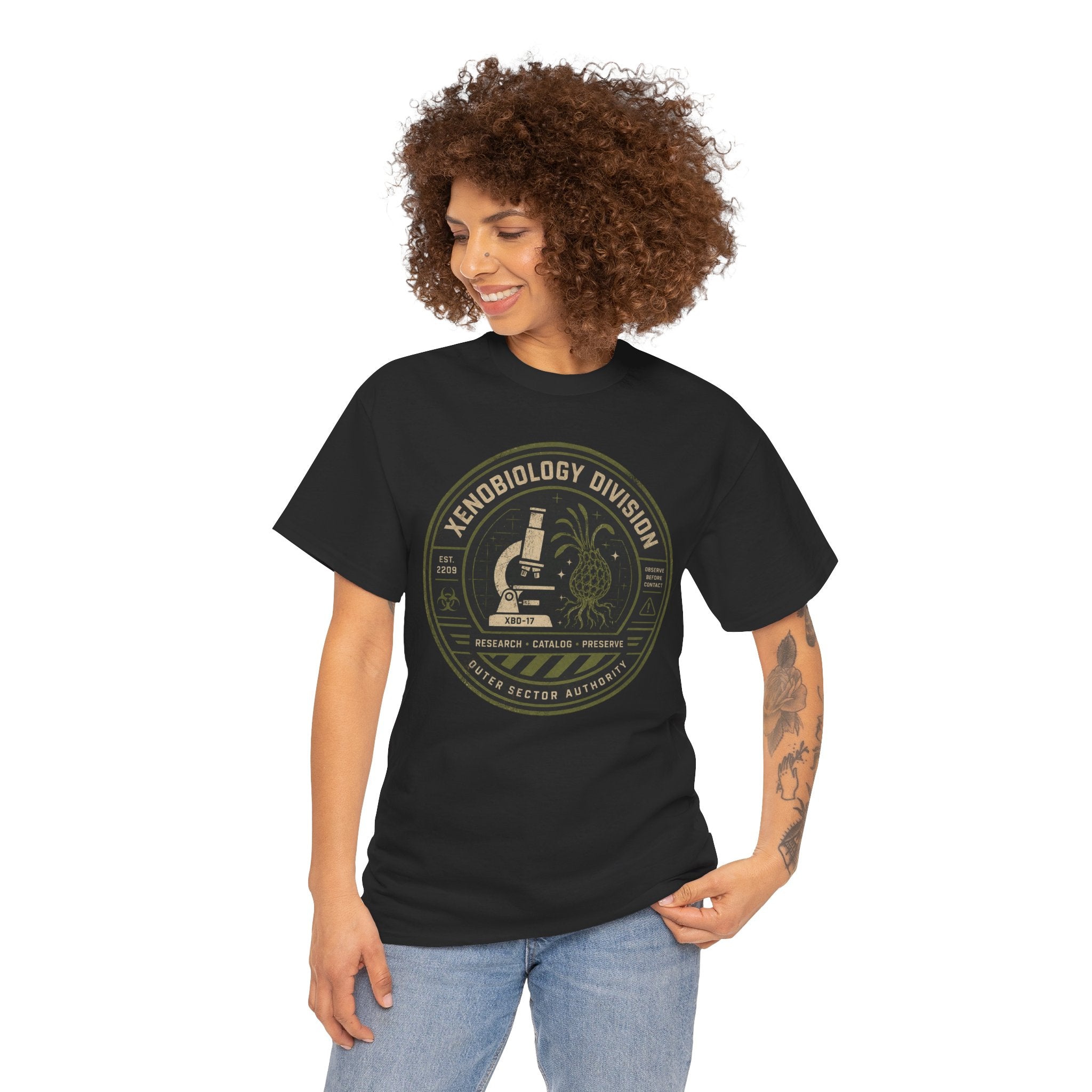 Xenobiology Division T Shirt – Retro Sci Fi Microbiology Research Graphic Tee