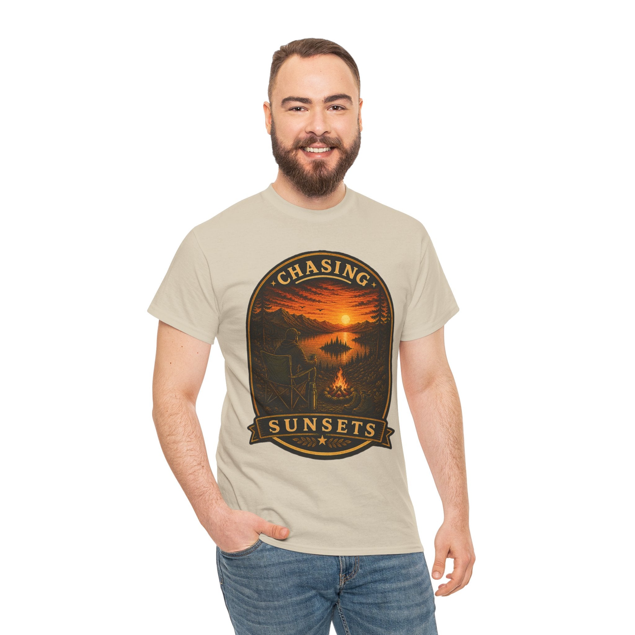 Chasing Sunsets Camping T Shirt – Vintage Sunset Campfire Outdoor Graphic Tee