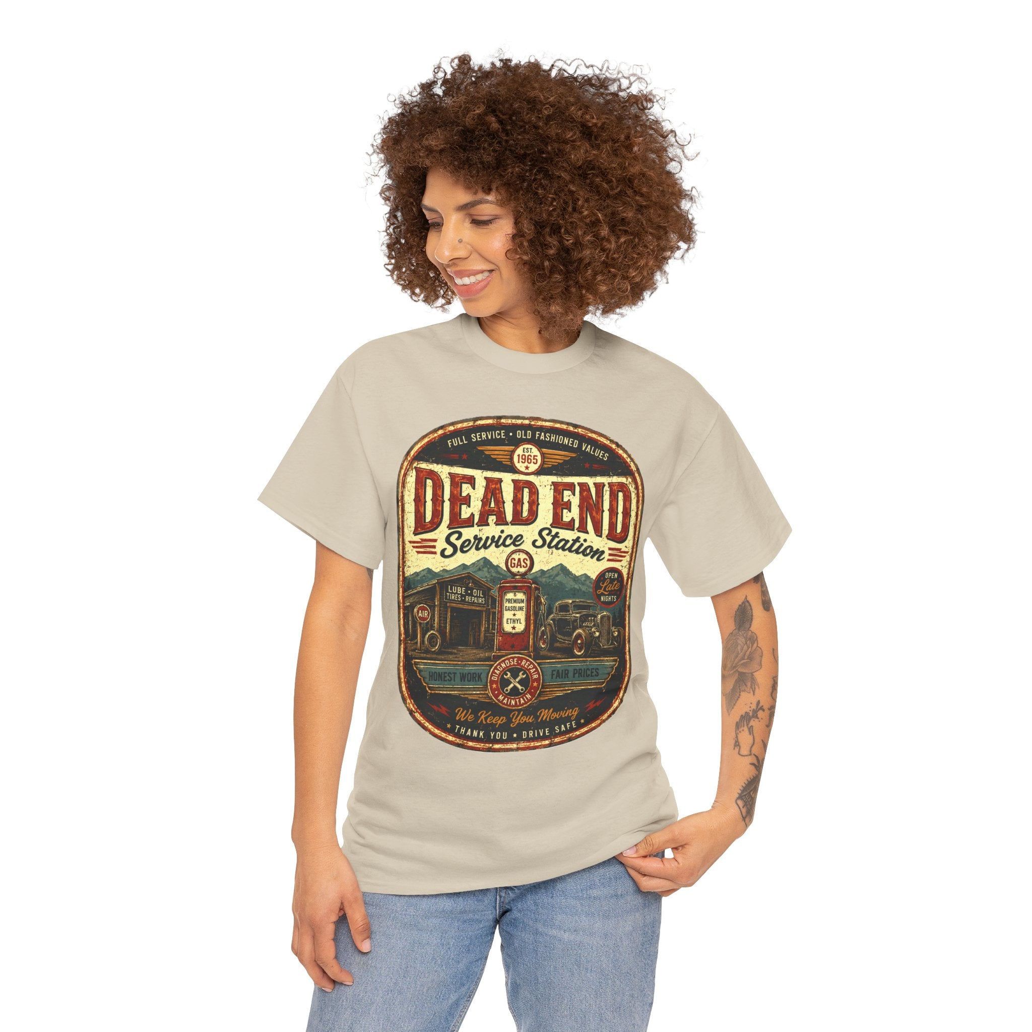 Dead End Service Station Vintage Gasoline T Shirt – Retro Garage Graphic Tee for Car Lovers