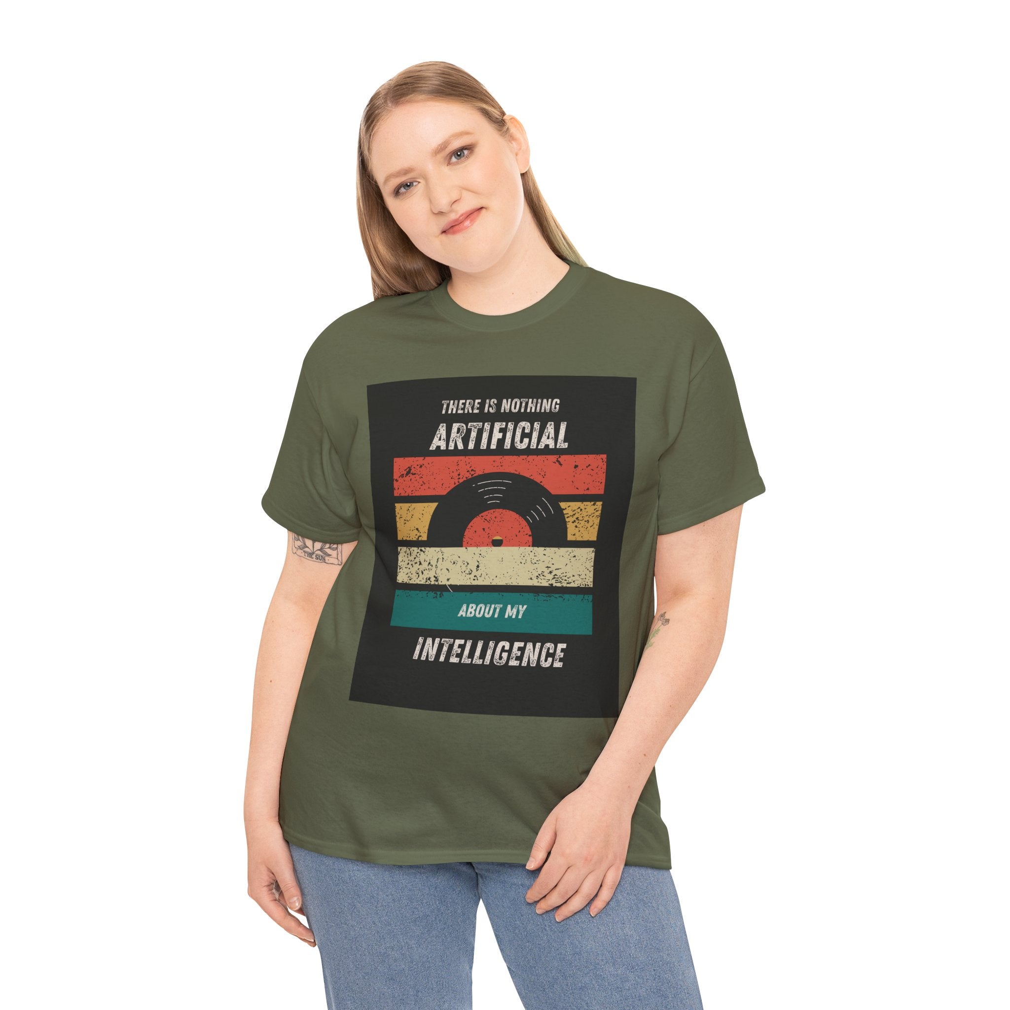 There Is Nothing Artificial About My Intelligence T Shirt – Retro Vinyl AI Quote Graphic Tee
