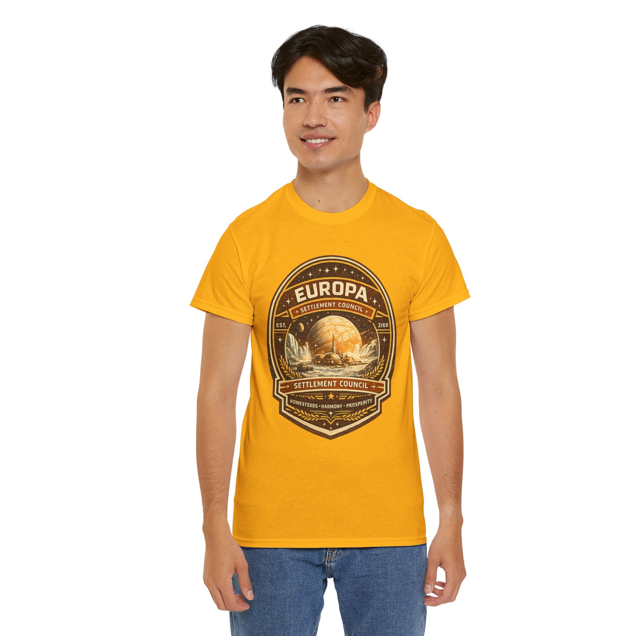 Europa Settlement Council T Shirt – Retro Sci Fi Space Colony Graphic Tee