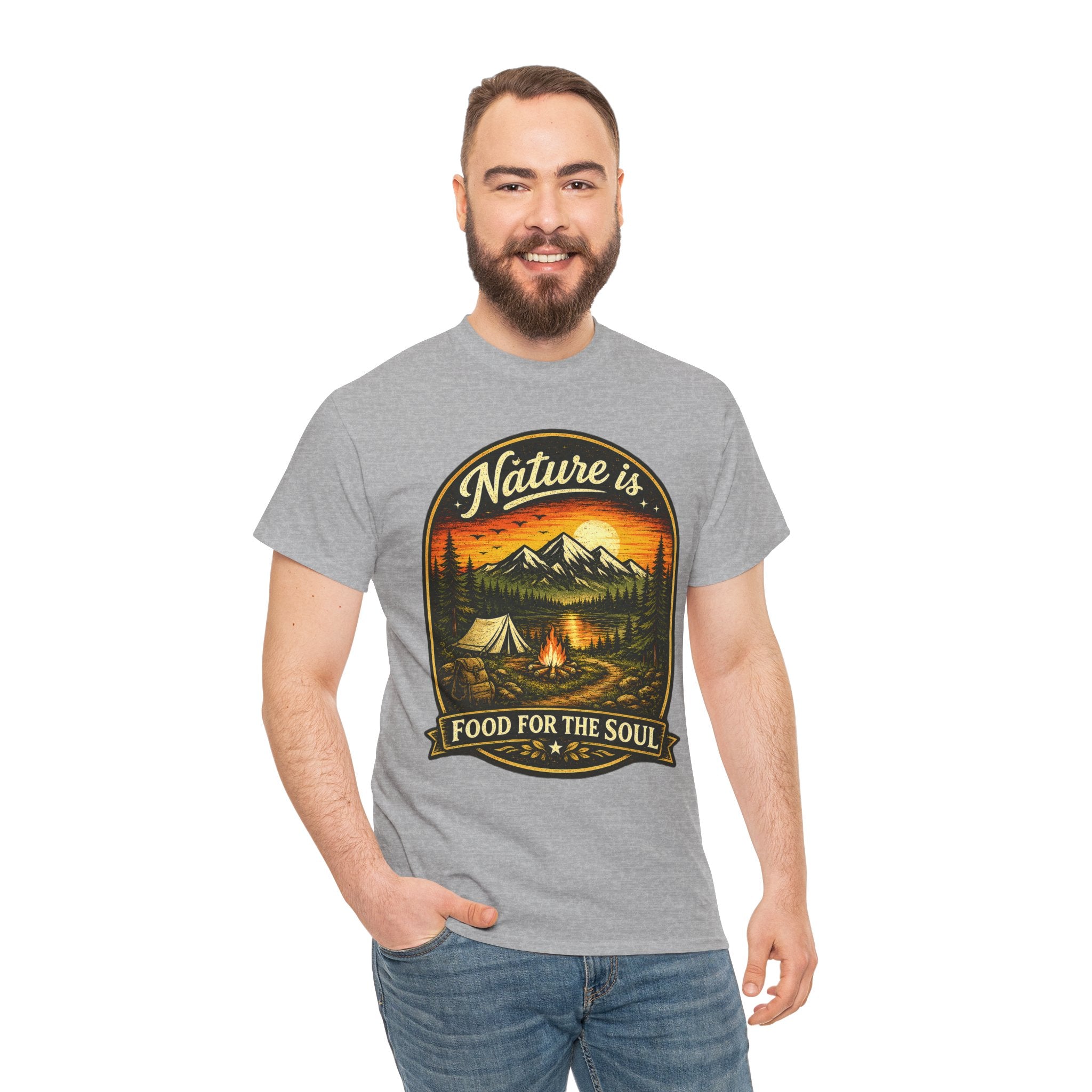 Nature Is Food For The Soul T Shirt – Vintage Camping Graphic Tee for Outdoor Lovers