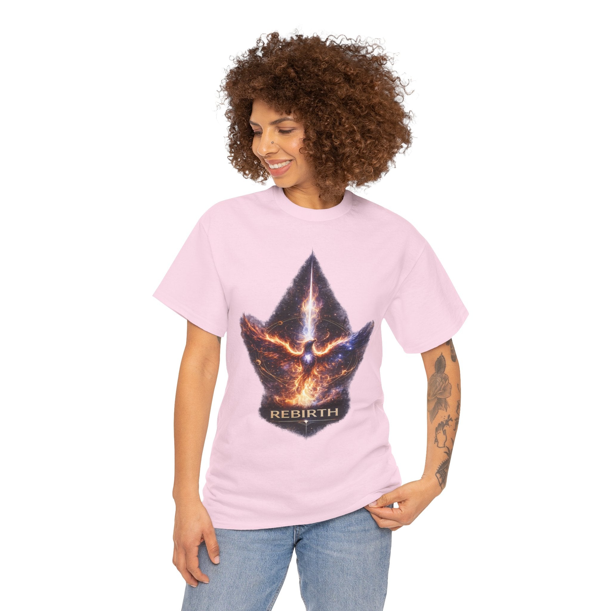 Rebirth Cosmic Phoenix T Shirt – Spiritual Transformation Meditation Graphic Tee