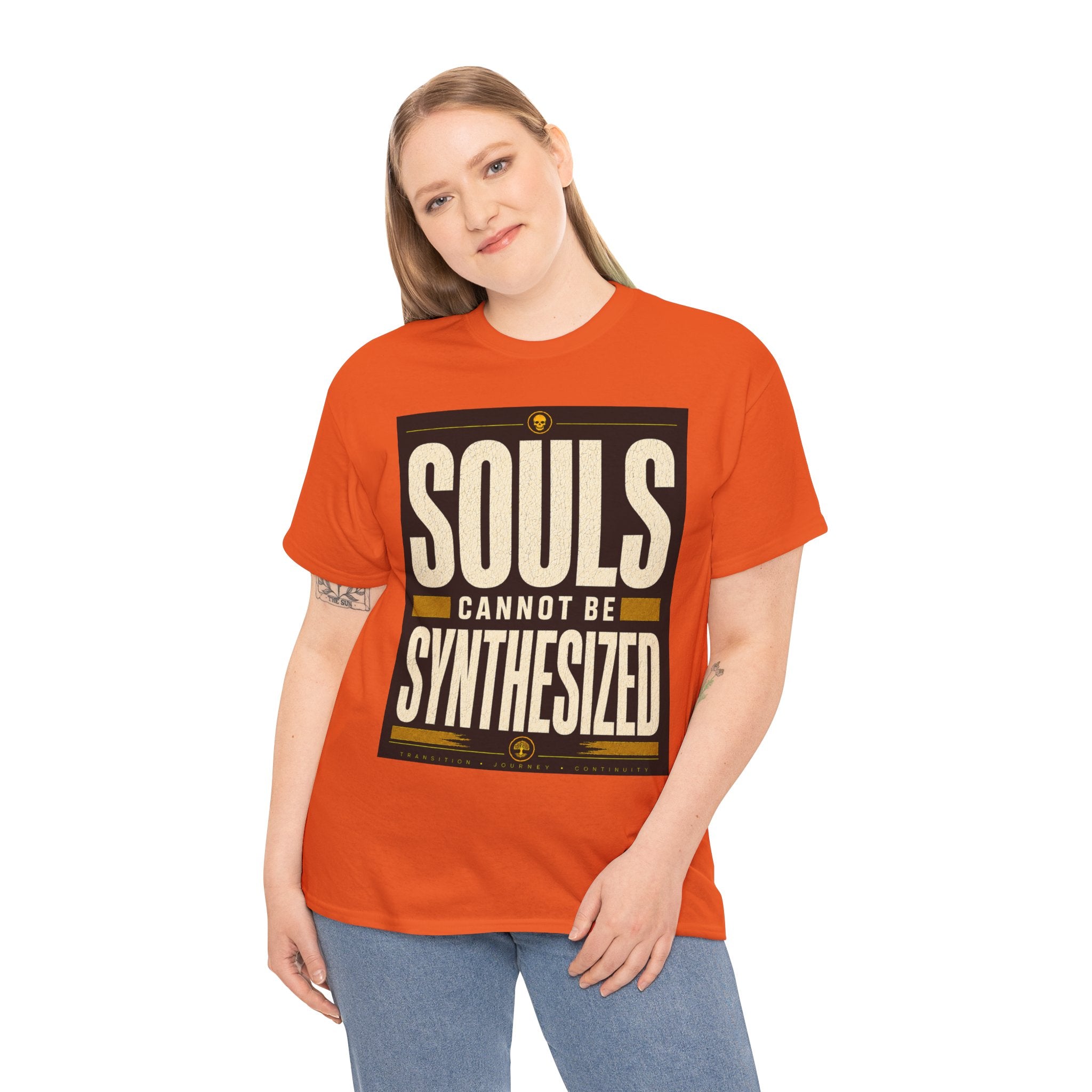 Souls Cannot Be Synthesized T Shirt – Retro Philosophical AI Quote Graphic Tee