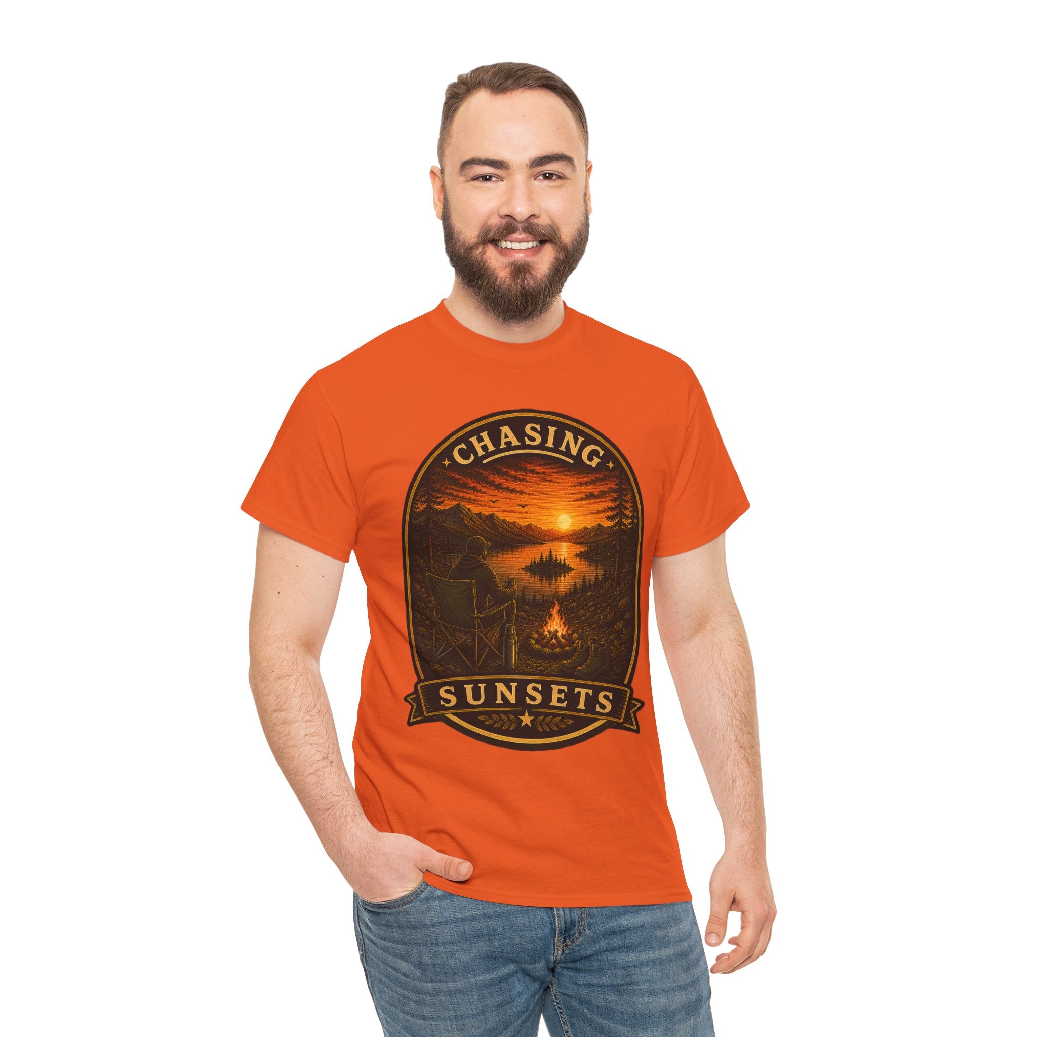 Chasing Sunsets Camping T Shirt – Vintage Sunset Campfire Outdoor Graphic Tee