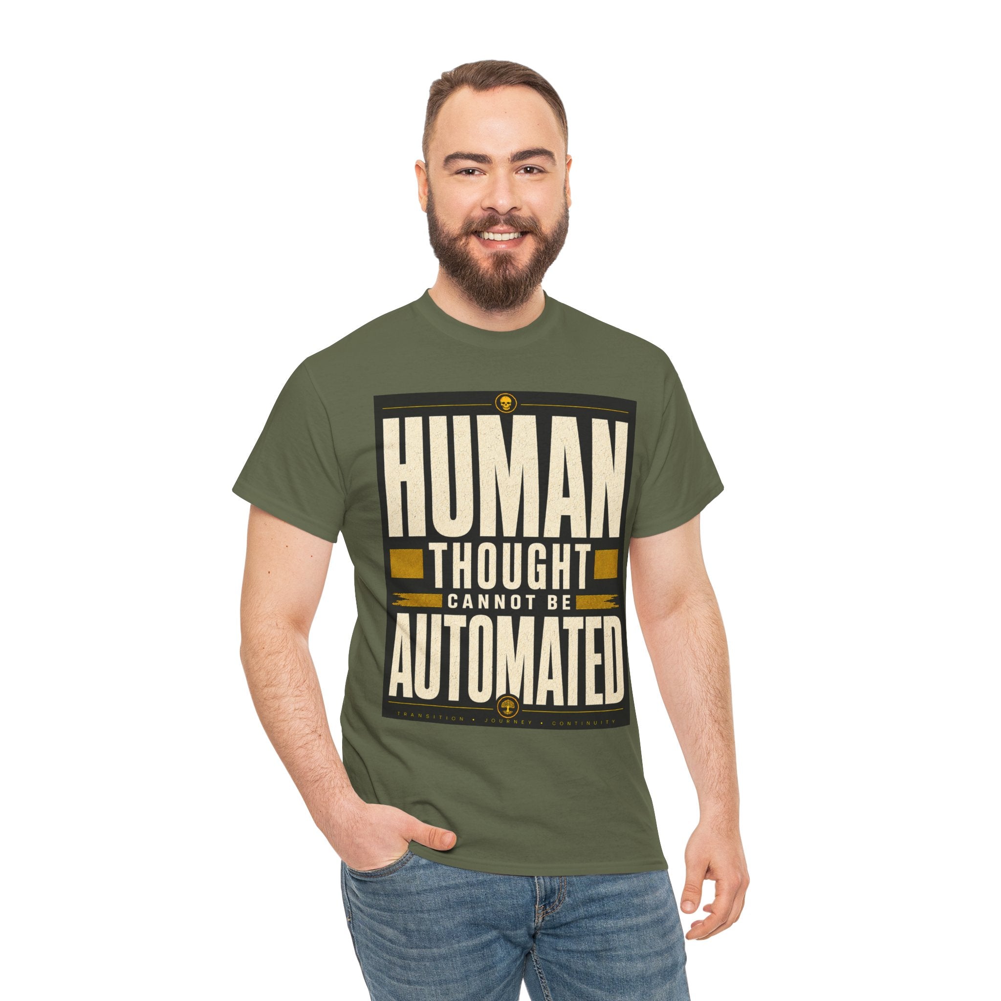 Human Thought Cannot Be Automated T Shirt – Retro AI Philosophy Quote Graphic Tee