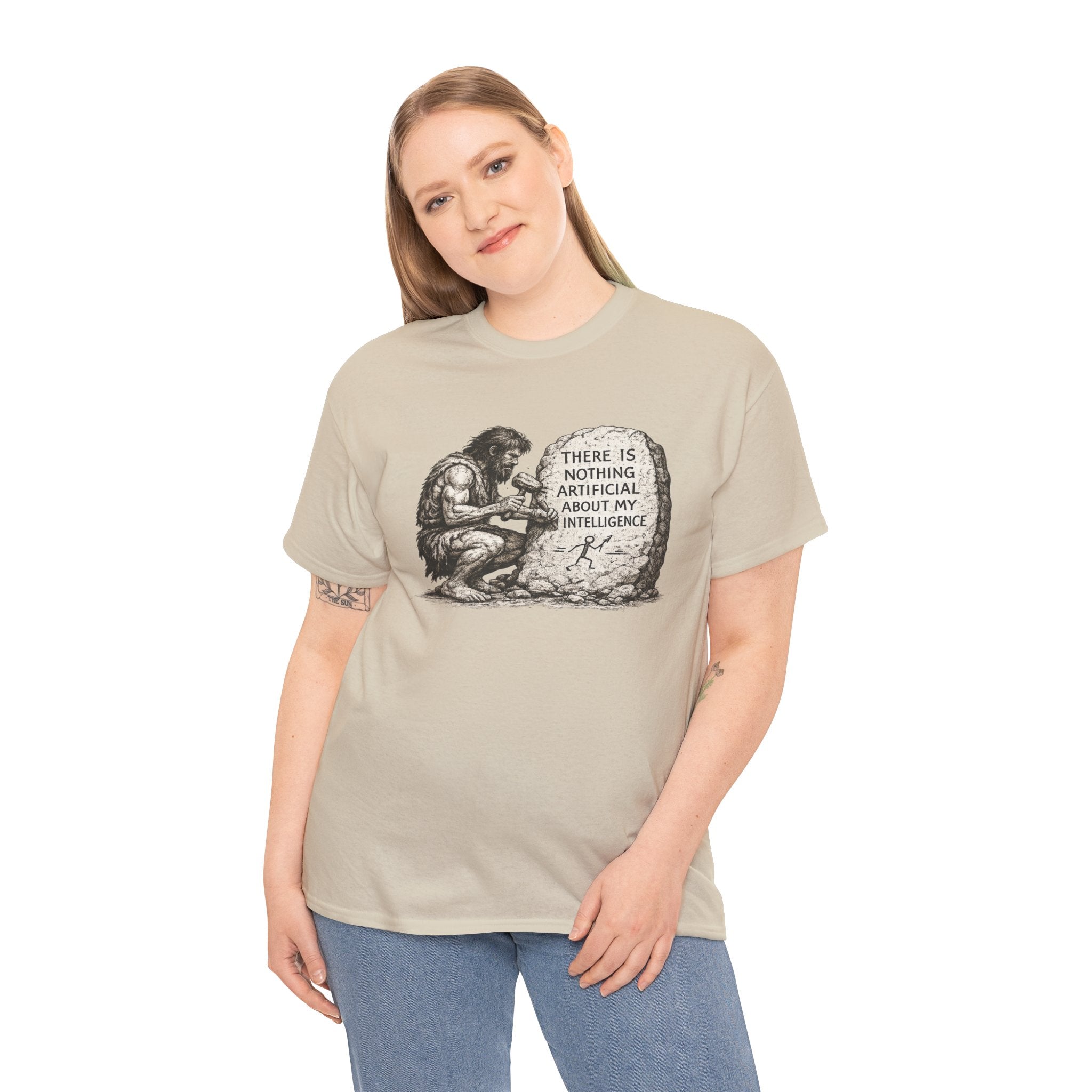 There Is Nothing Artificial About My Intelligence Caveman T Shirt – Funny AI Philosophy Graphic Tee