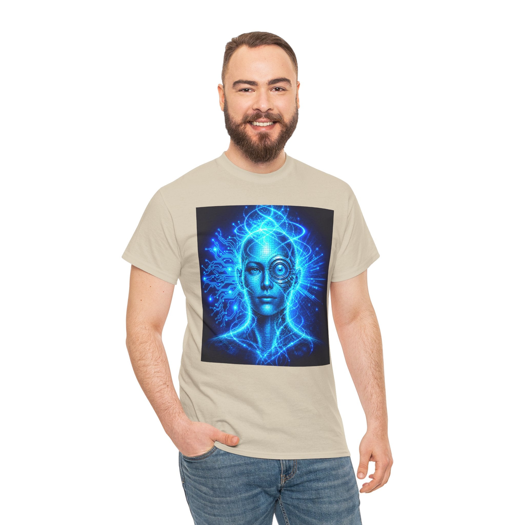 Sci Fi Cyborg Eye T Shirt – Futuristic Blue AI Cosmic Mind Graphic Tee
