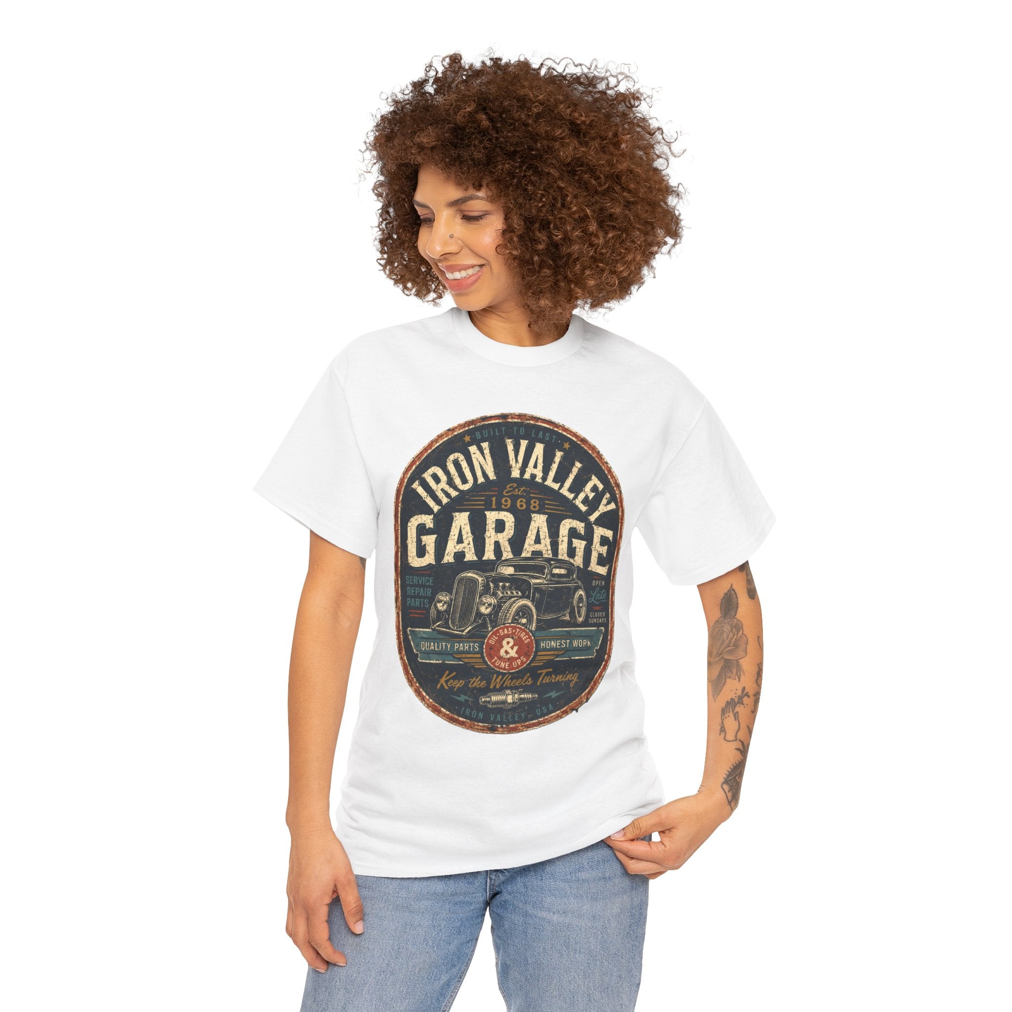 Iron Valley Garage Vintage Car T Shirt – Retro Classic Garage Graphic Tee for Car Lovers