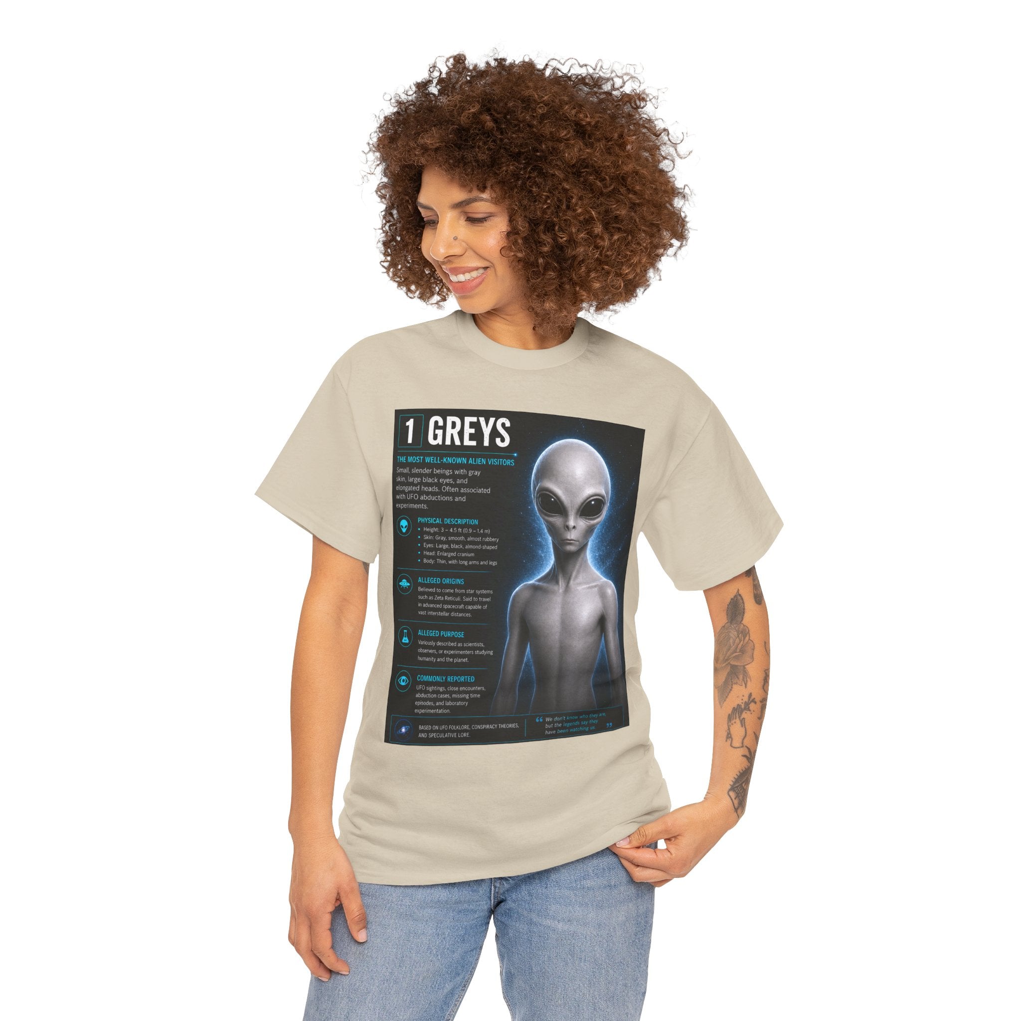 Grey Alien Species Guide T-Shirt – Vintage UFO Conspiracy Graphic Tee | Ancient Aliens Shirt