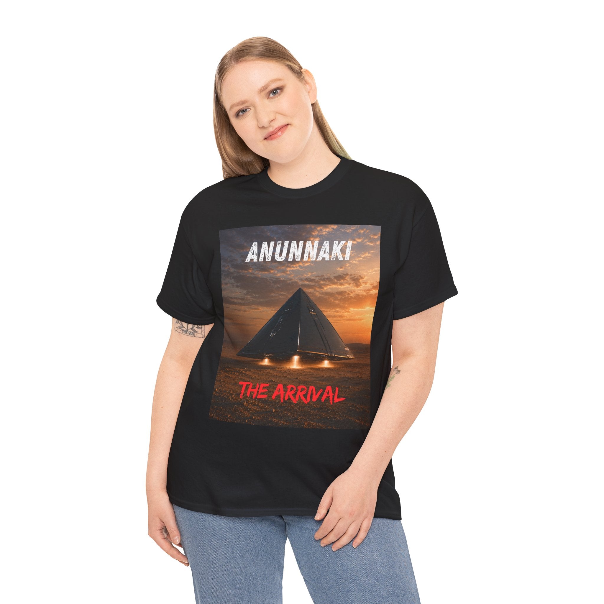 Anunnaki Arrival T Shirt – Ancient Alien Pyramid UFO Graphic Tee Inspired by Sumerian Legends