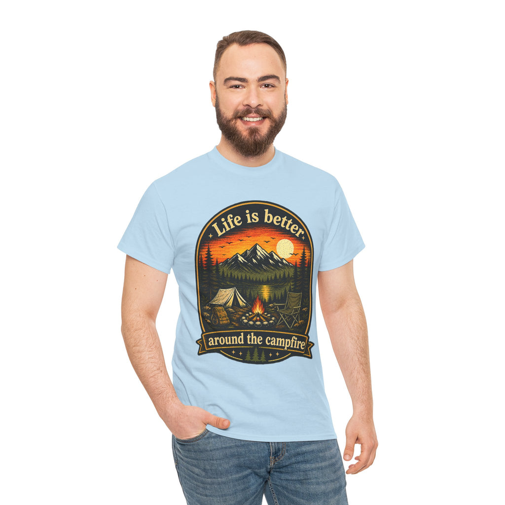 Life Is Better Around the Campfire T Shirt – Vintage Camping Graphic Tee for Hikers & Outdoor Lovers