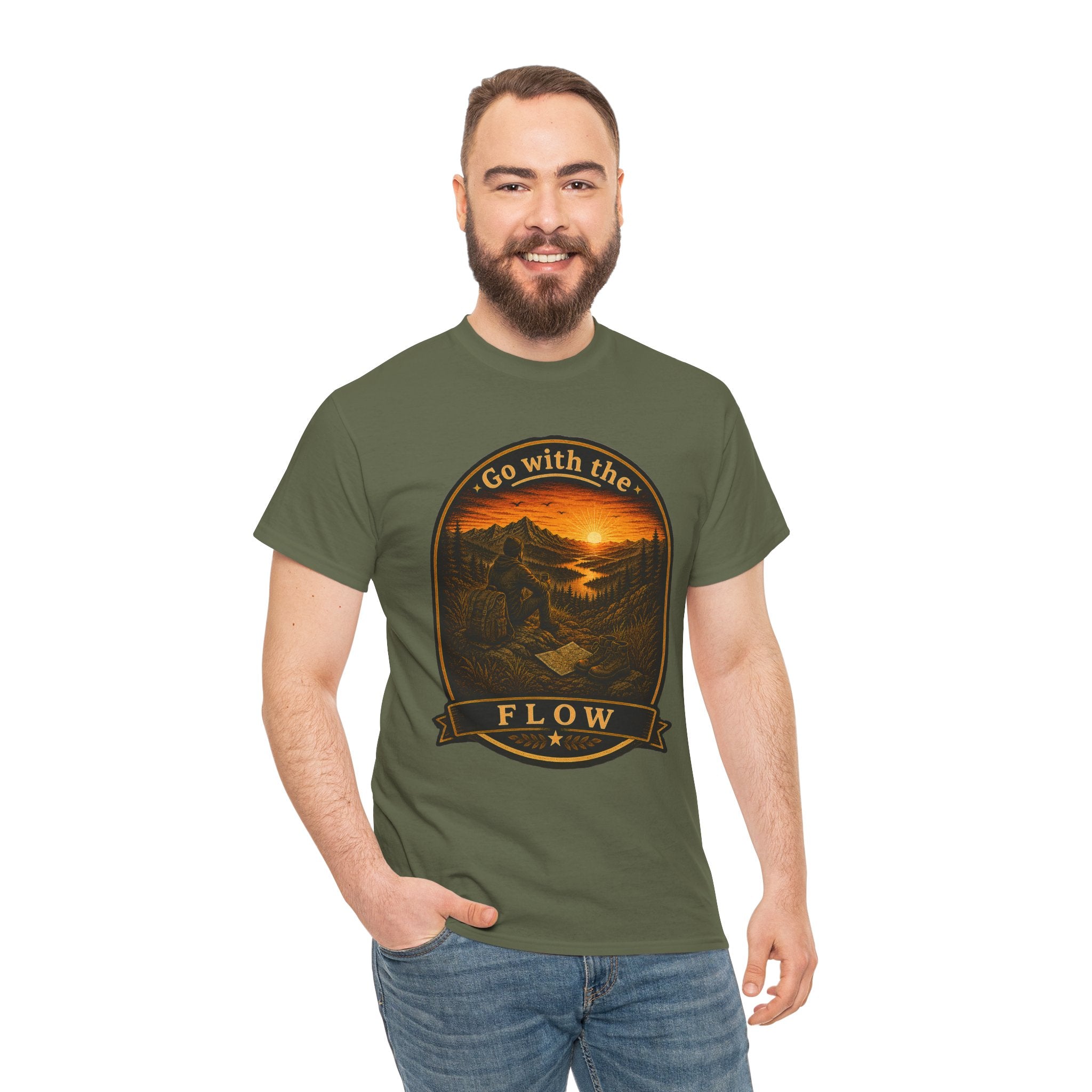 Go With the Flow Hiking T Shirt – Vintage Mountain Adventure Outdoor Graphic Tee