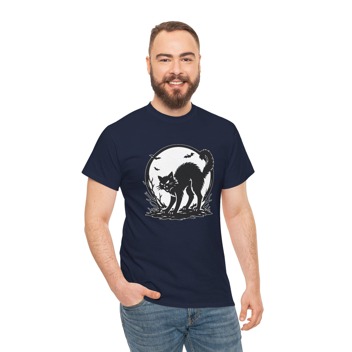 Black Cat Moon Halloween Graphic T-Shirt | WildOrbit