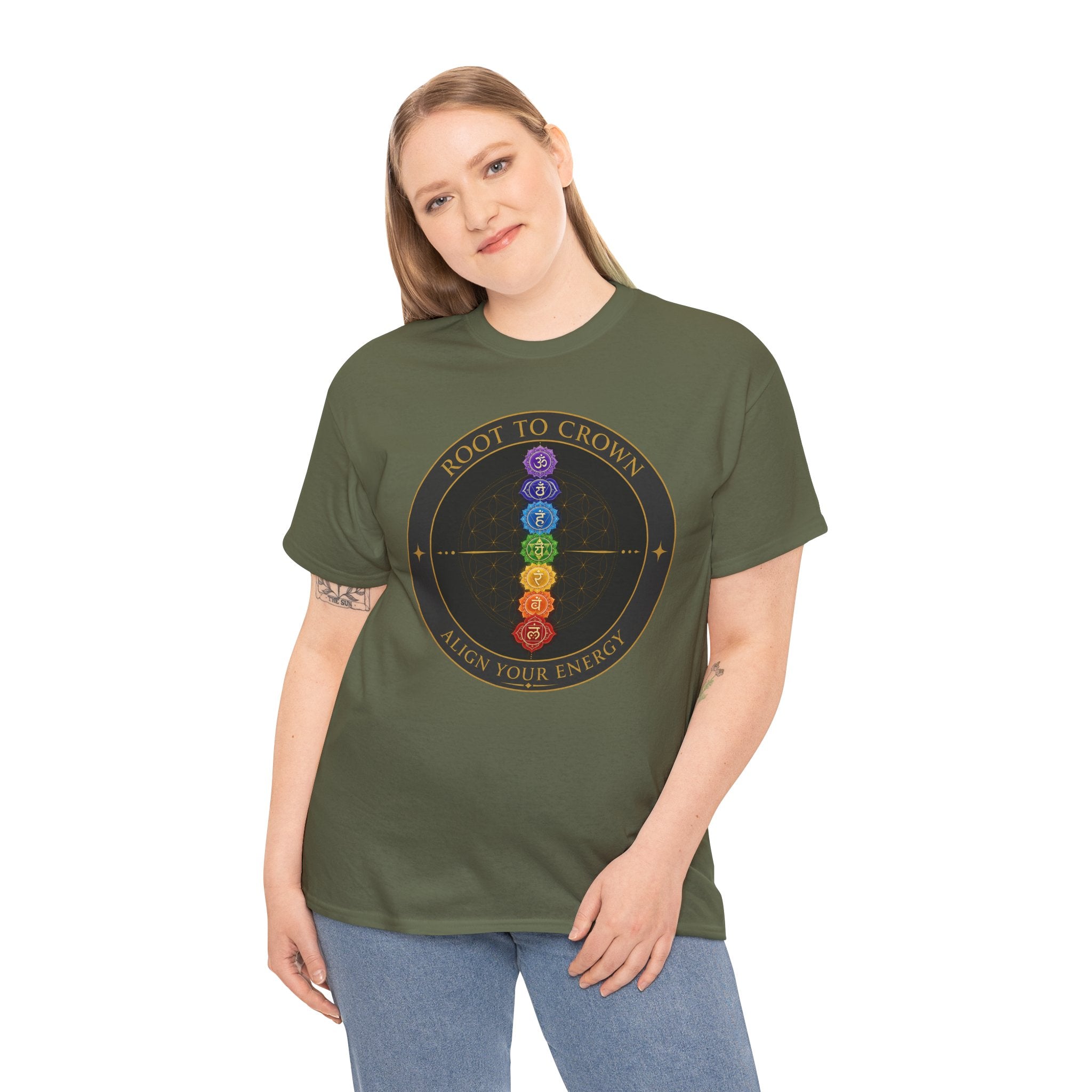 Root To Crown Chakra T-Shirt – Sacred Geometry Energy Alignment Graphic Tee