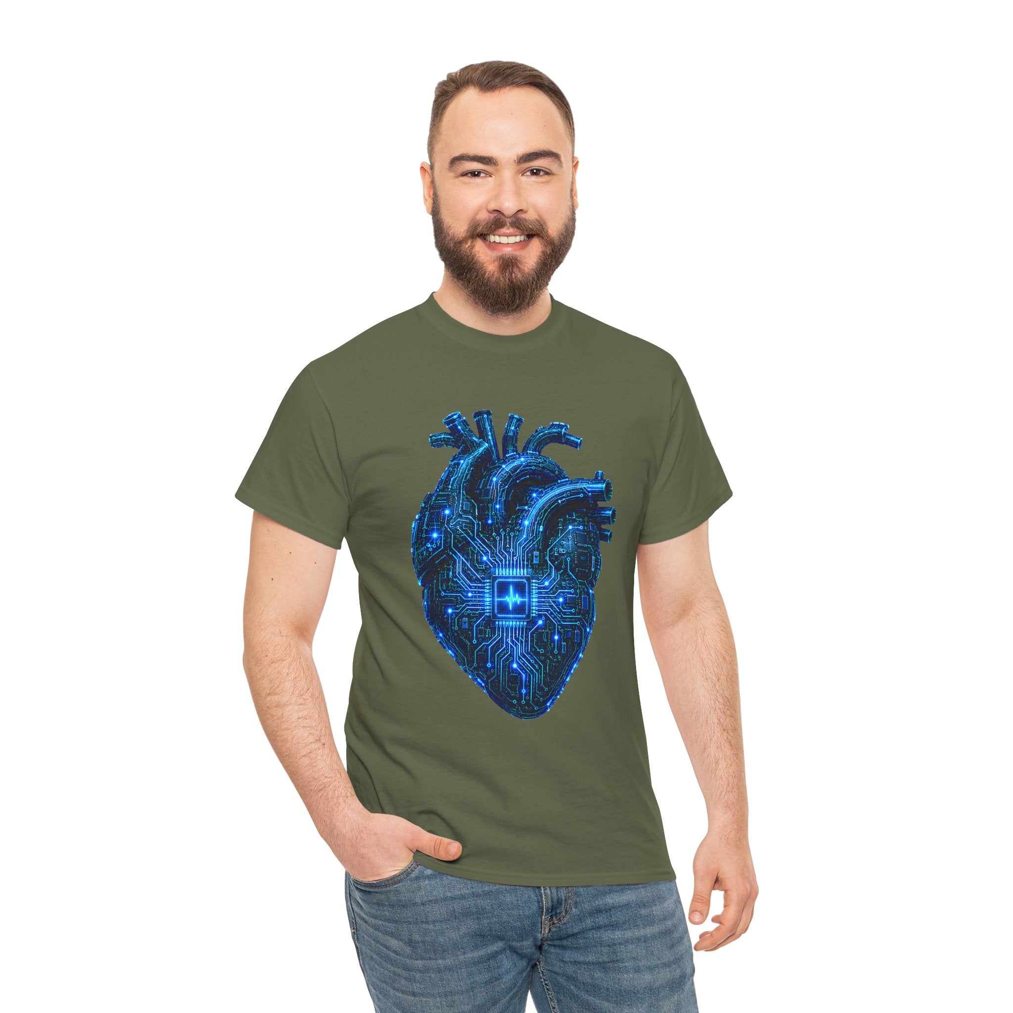 Synthetic Heart Cyberpunk Graphic T-Shirt | WildOrbit