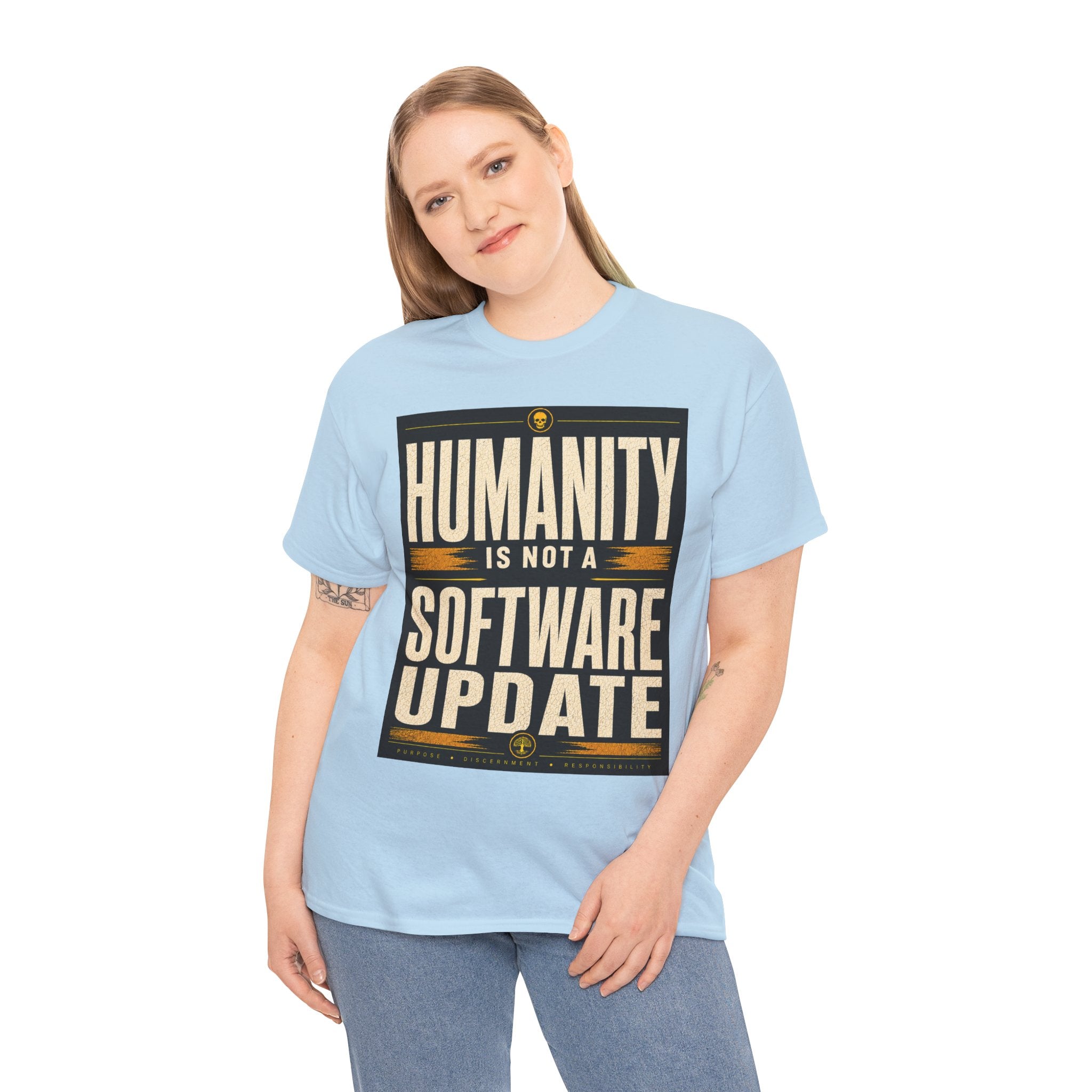Humanity Is Not a Software Update T Shirt – Retro AI Philosophy Graphic Tee