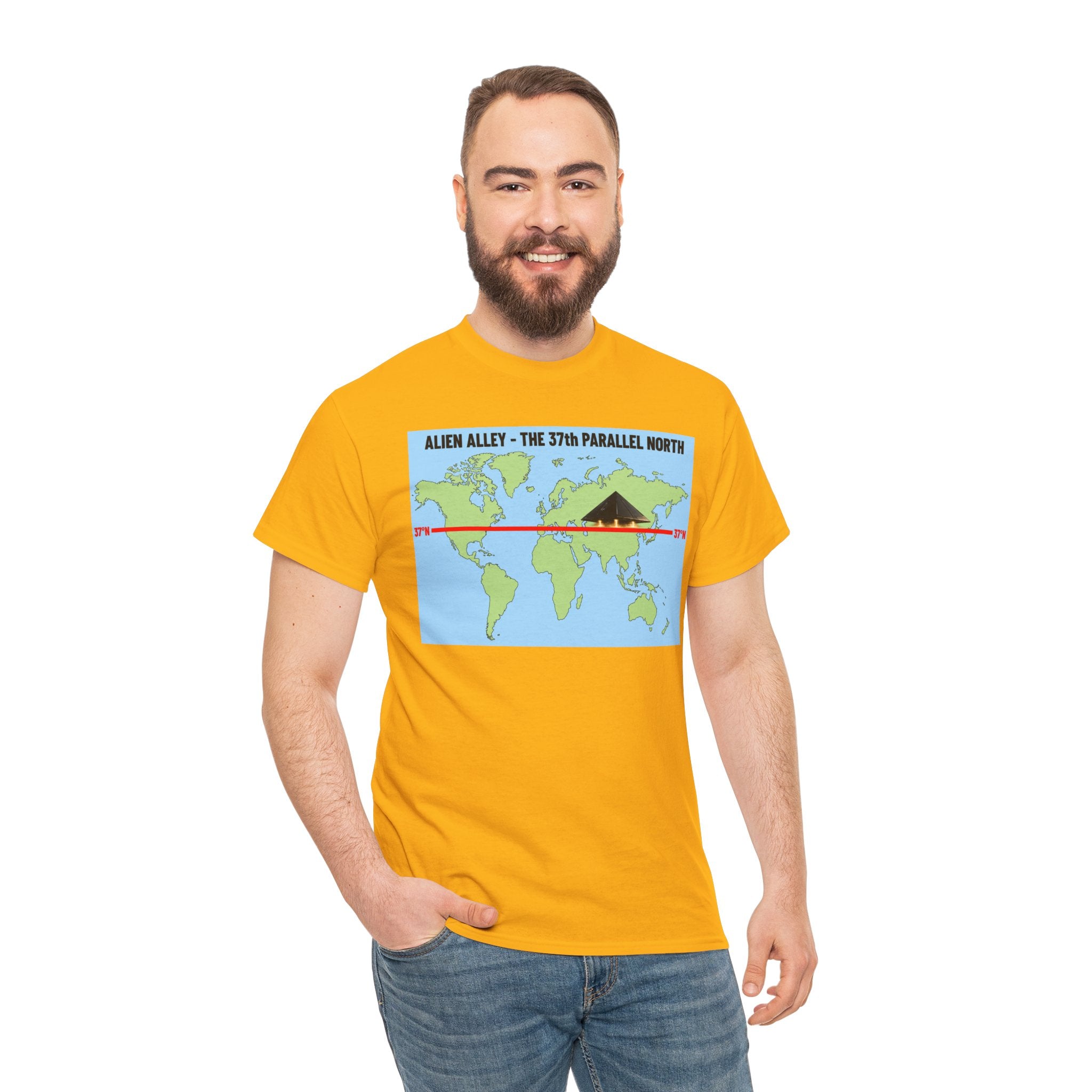 Alien Alley 37th Parallel North T-Shirt – Ancient Aliens UFO World Map Graphic Tee