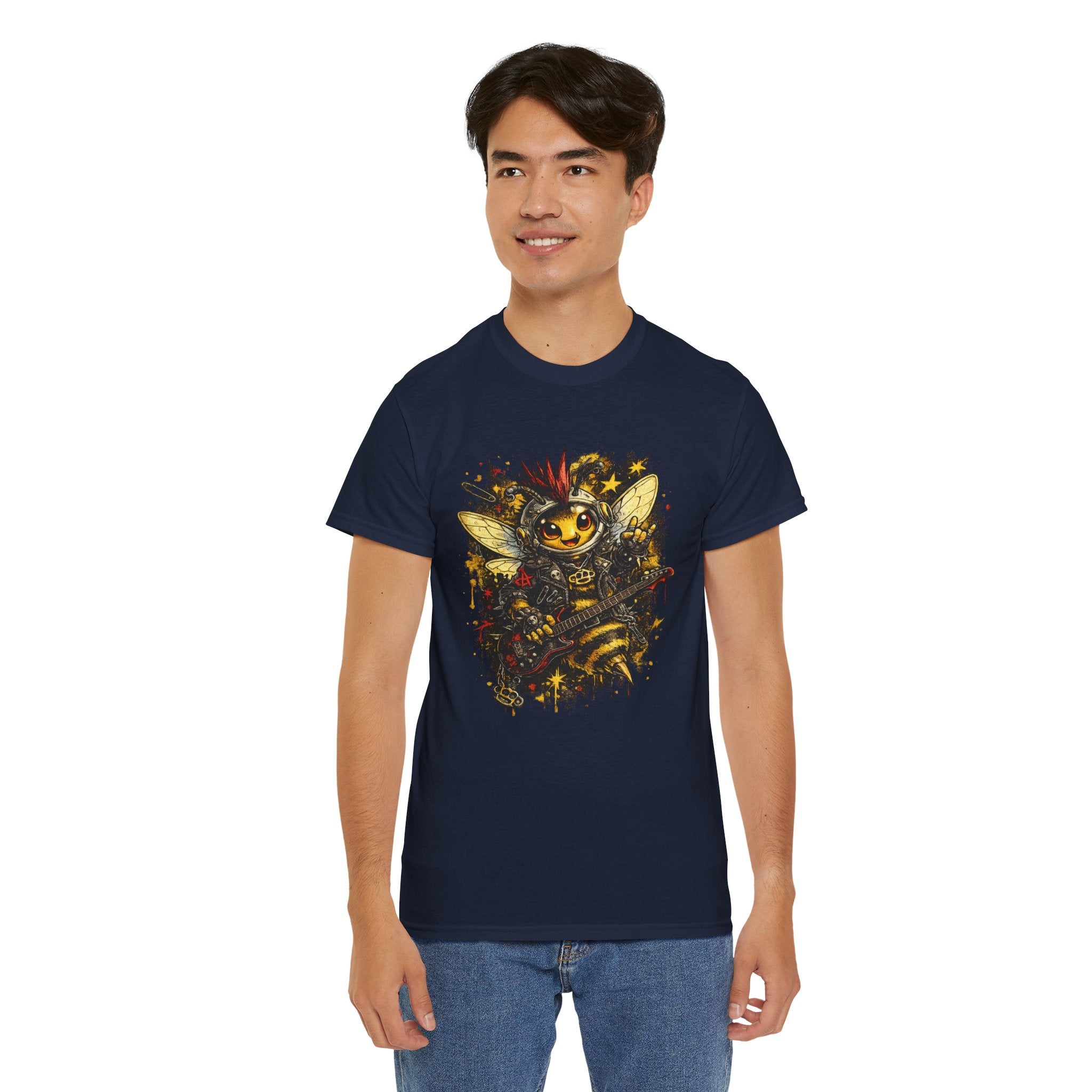 Punk Rock Bee T Shirt – Retro Grunge Bumblebee Guitar Graphic Tee