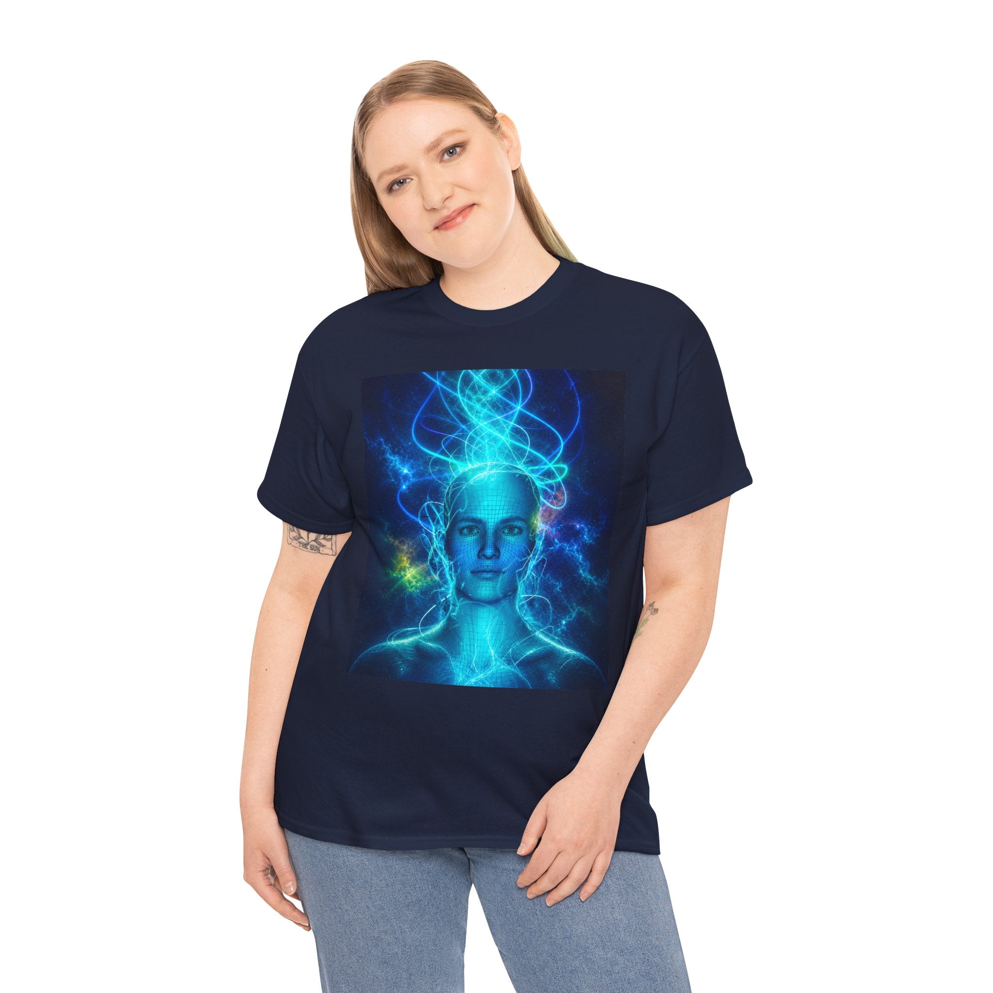 Sci Fi Regeneration Head T Shirt – Electric Blue Cyberpunk AI Graphic Tee
