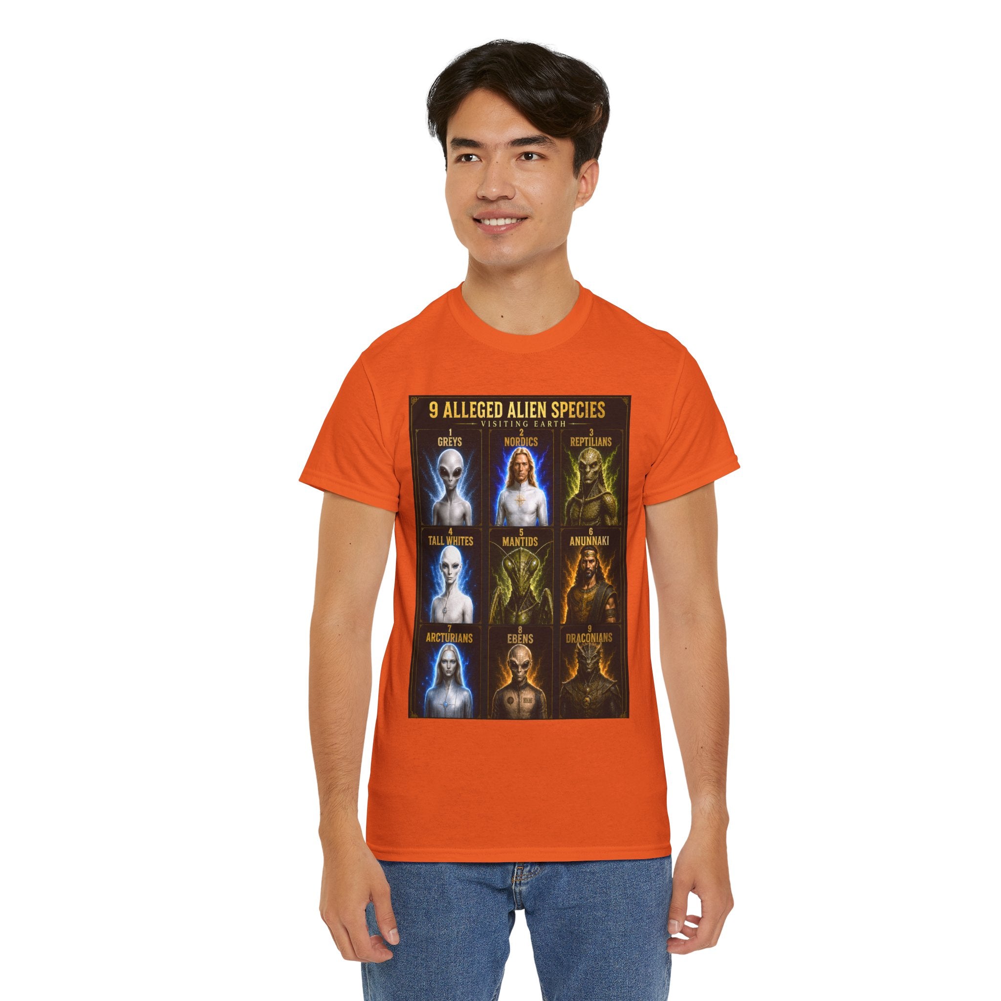 9 Alleged Alien Species T-Shirt – Ancient Aliens Sci-Fi Graphic Tee for UFO Fans