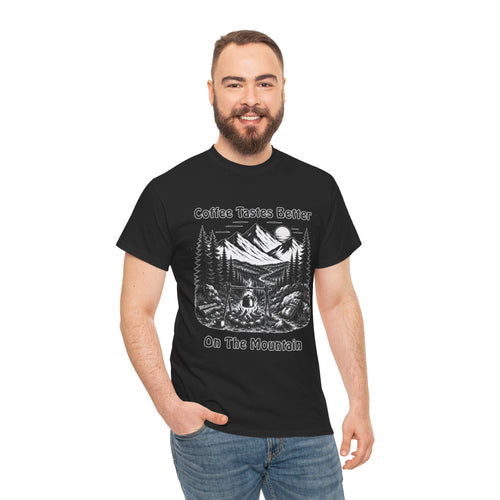 Coffee Tastes Better On The Mountain T Shirt – Camping Hiking Adventure Graphic Tee