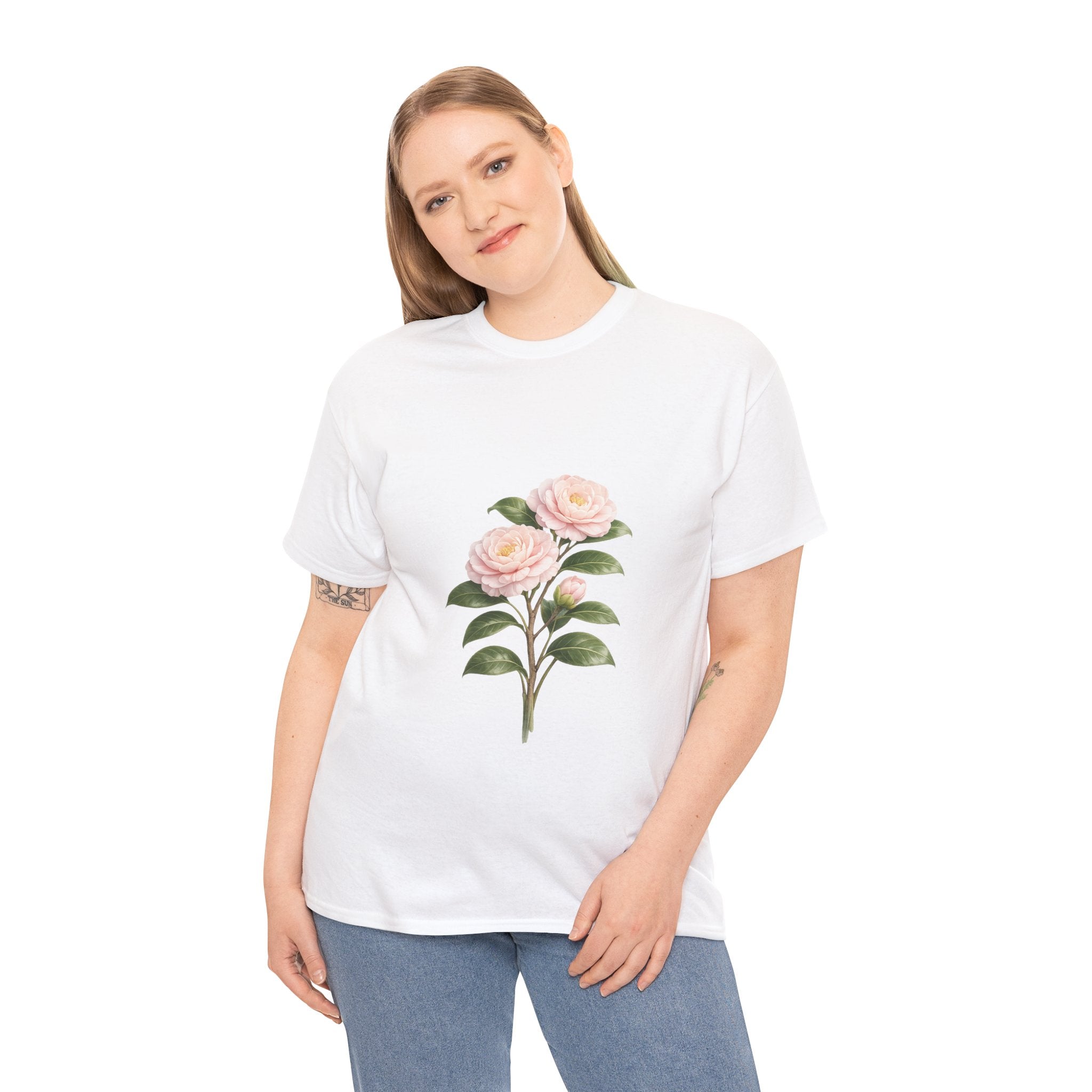 Pink Camellia Flower T-Shirt – Vintage Botanical Floral Graphic Tee for Women & Nature Lovers