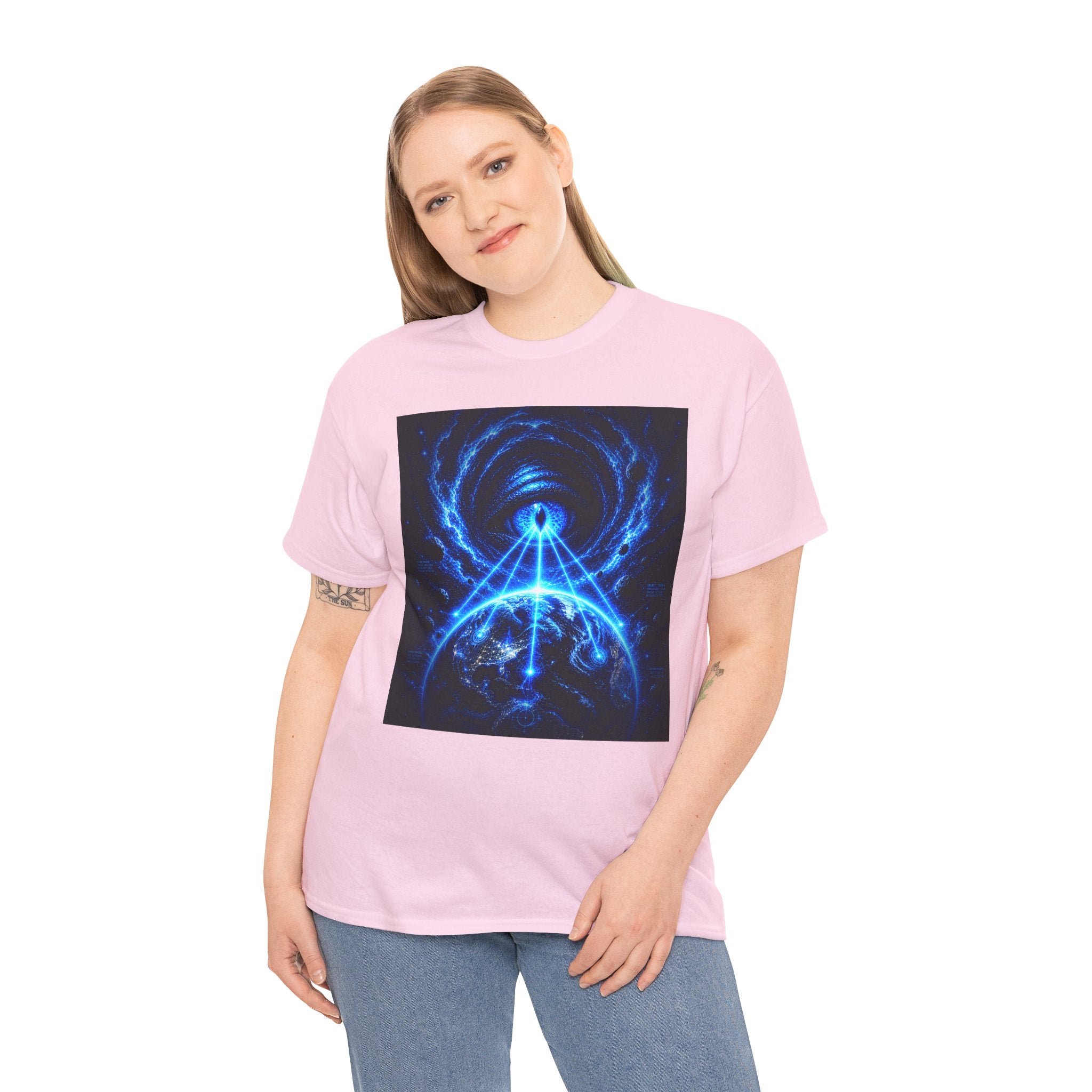 Sci Fi Cosmic Alien Scanning Eye T Shirt – Electric Blue Arcane Symbol Graphic Tee