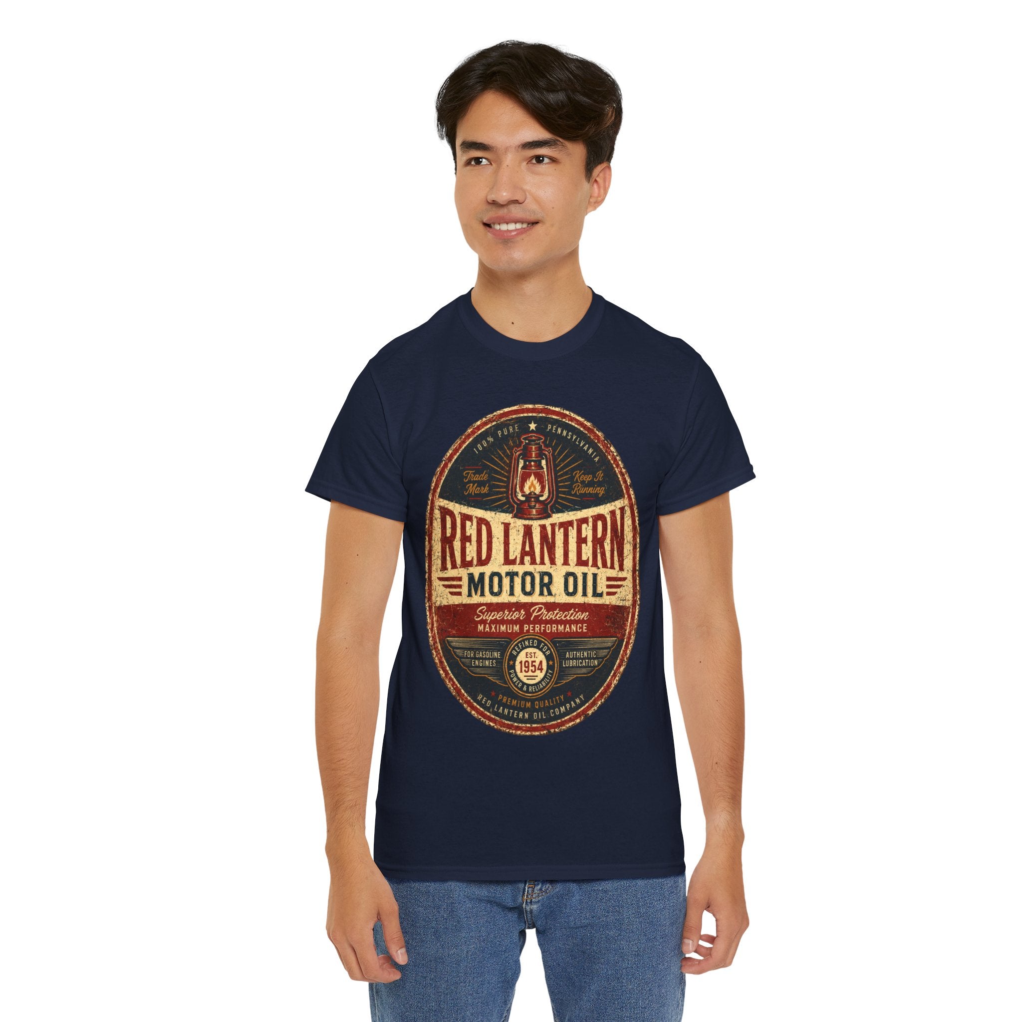 Red Lantern Motor Oil Vintage T Shirt – Retro Automotive Garage Graphic Tee for Car Lovers