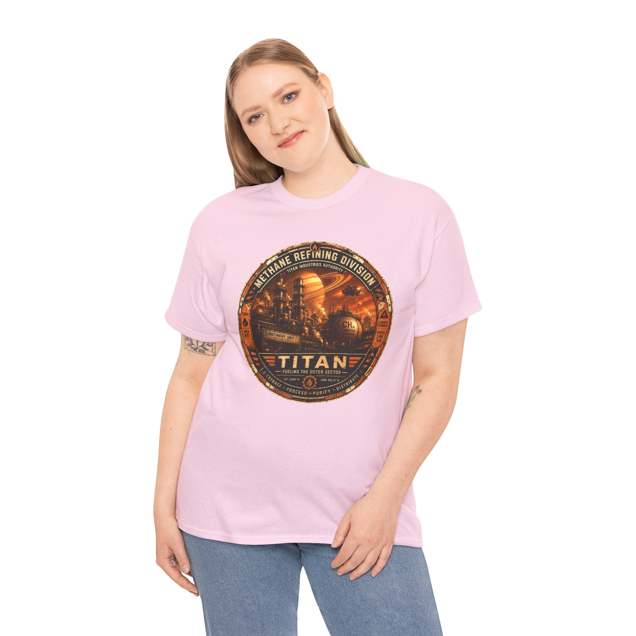 Titan Methane Refining Division T Shirt – Retro Sci Fi Industrial Graphic Tee