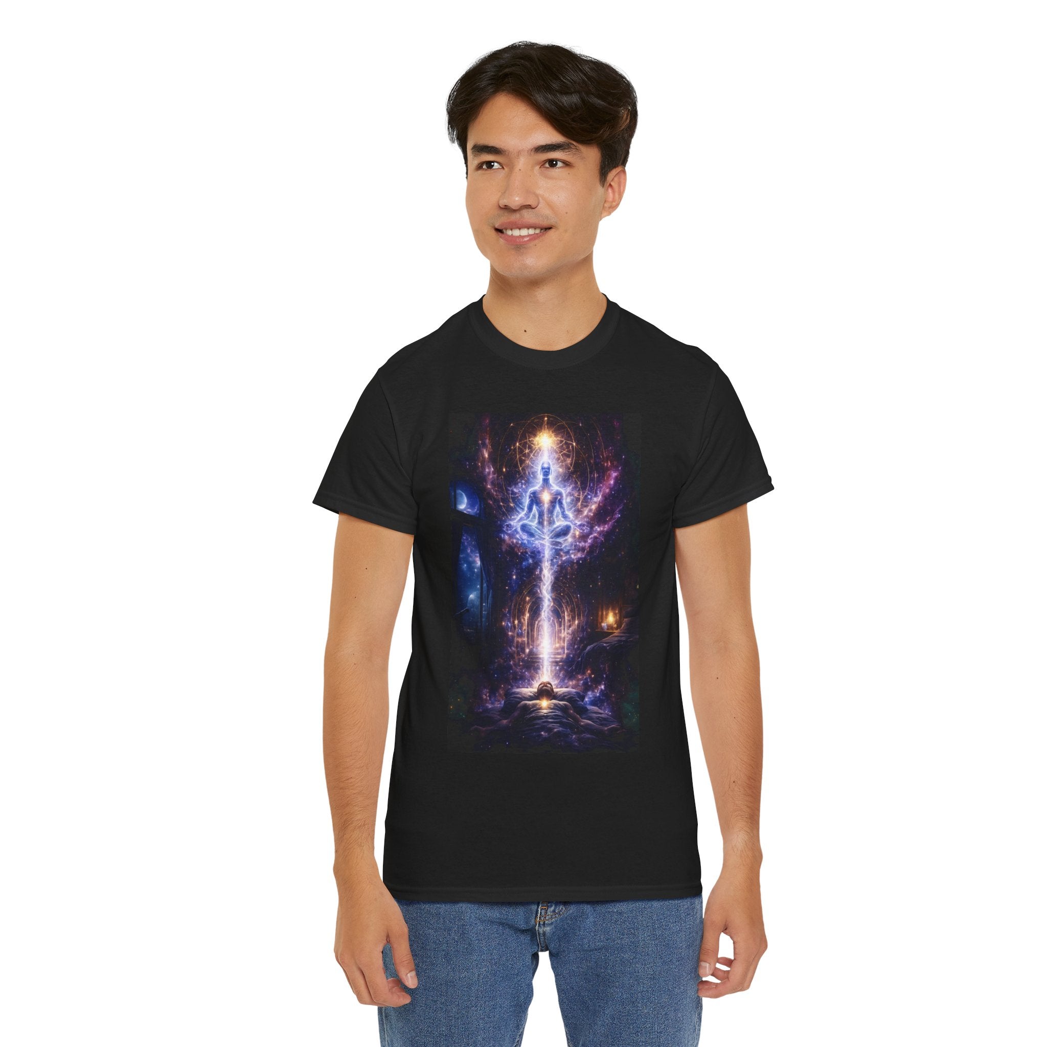 The Observer Spiritual Ascension T Shirt – Cosmic Meditation & Aura Art Graphic Tee