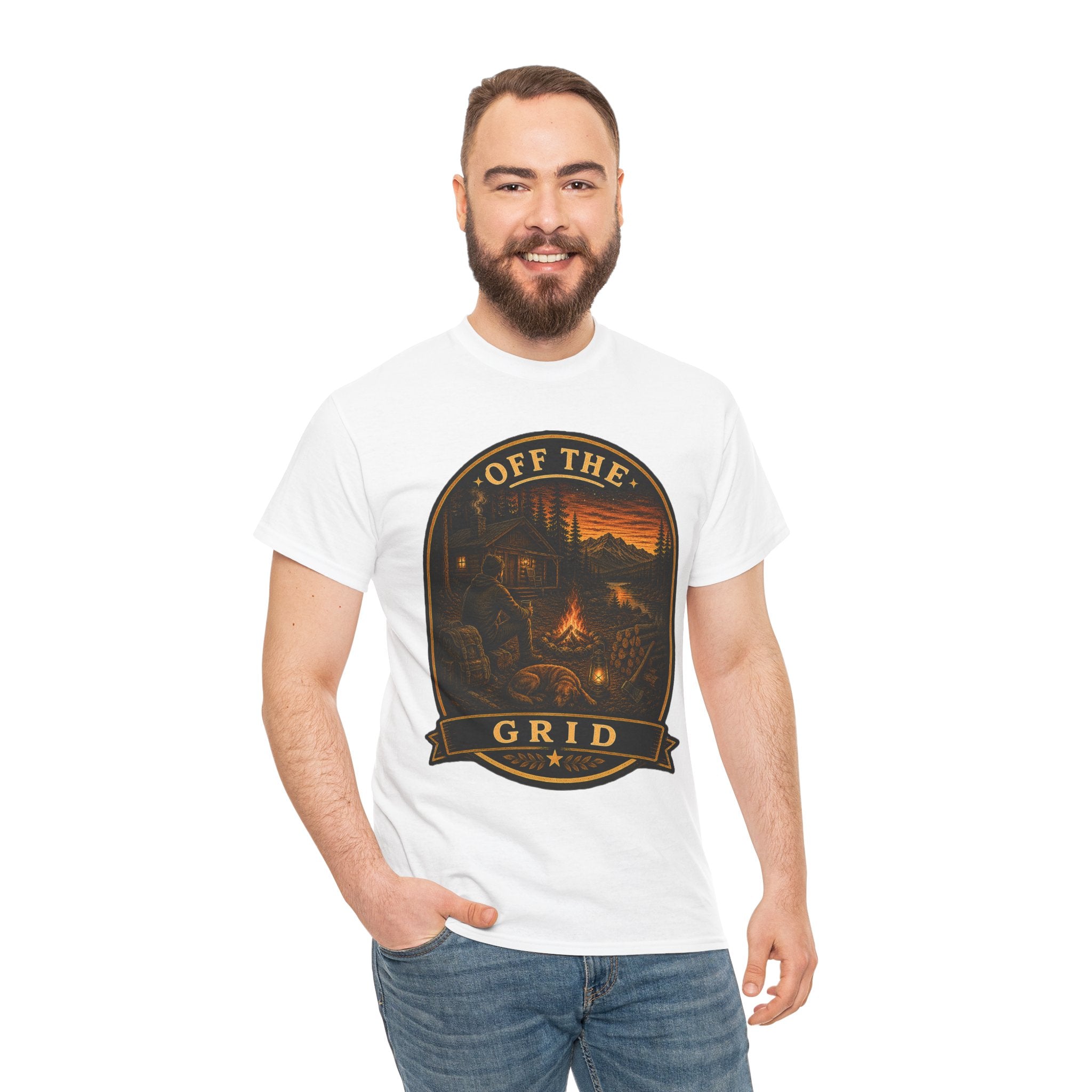 Off The Grid Camping T Shirt – Vintage Outdoor Campfire Adventure Graphic Tee