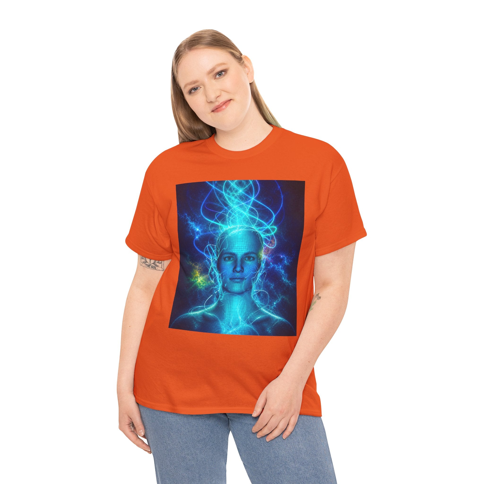 Sci Fi Regeneration Head T Shirt – Electric Blue Cyberpunk AI Graphic Tee