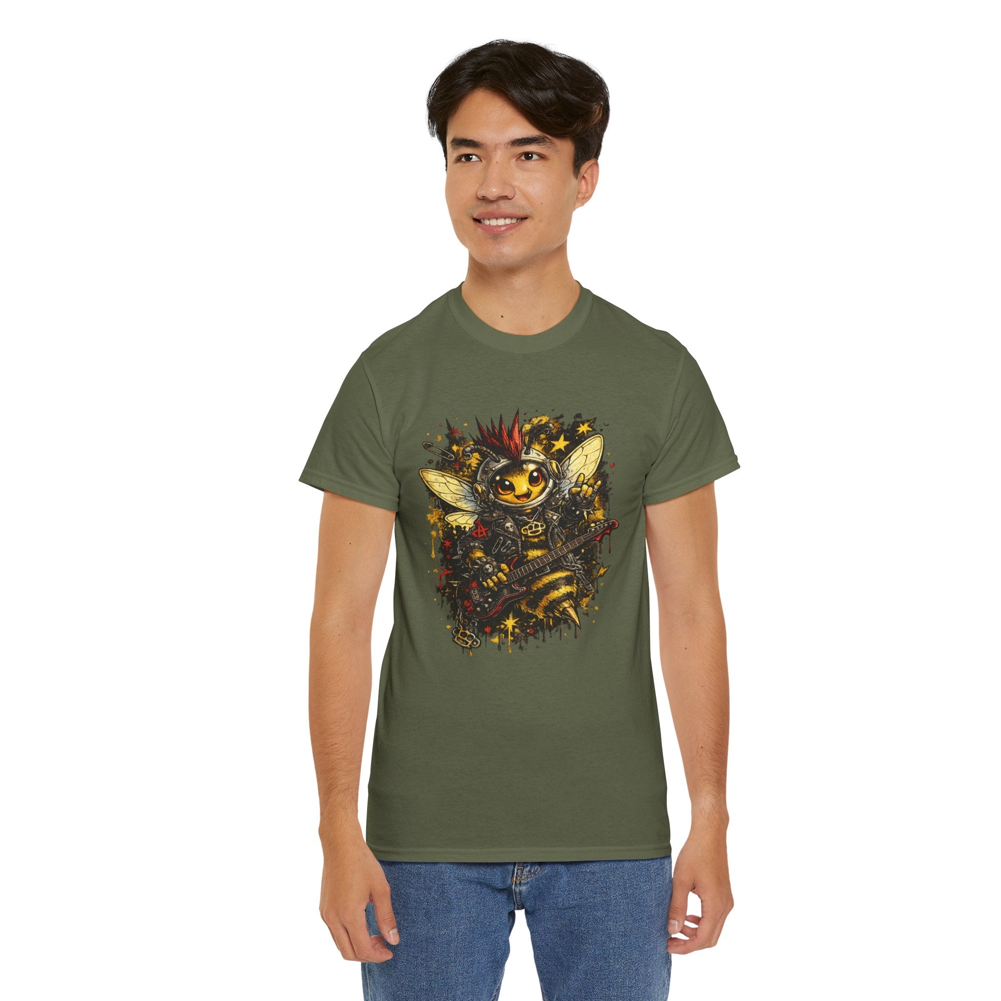 Punk Rock Bee T Shirt – Retro Grunge Bumblebee Guitar Graphic Tee