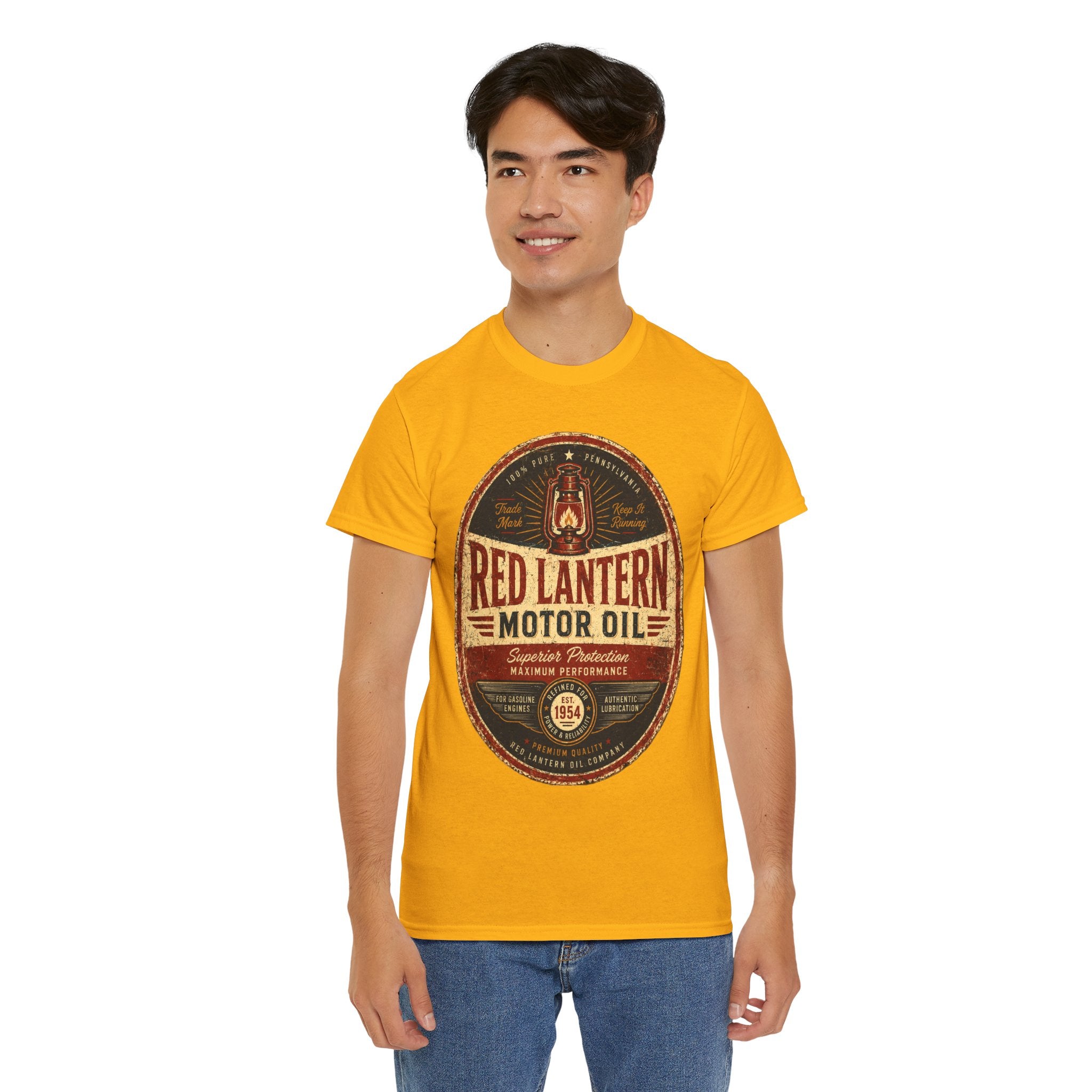 Red Lantern Motor Oil Vintage T Shirt – Retro Automotive Garage Graphic Tee for Car Lovers