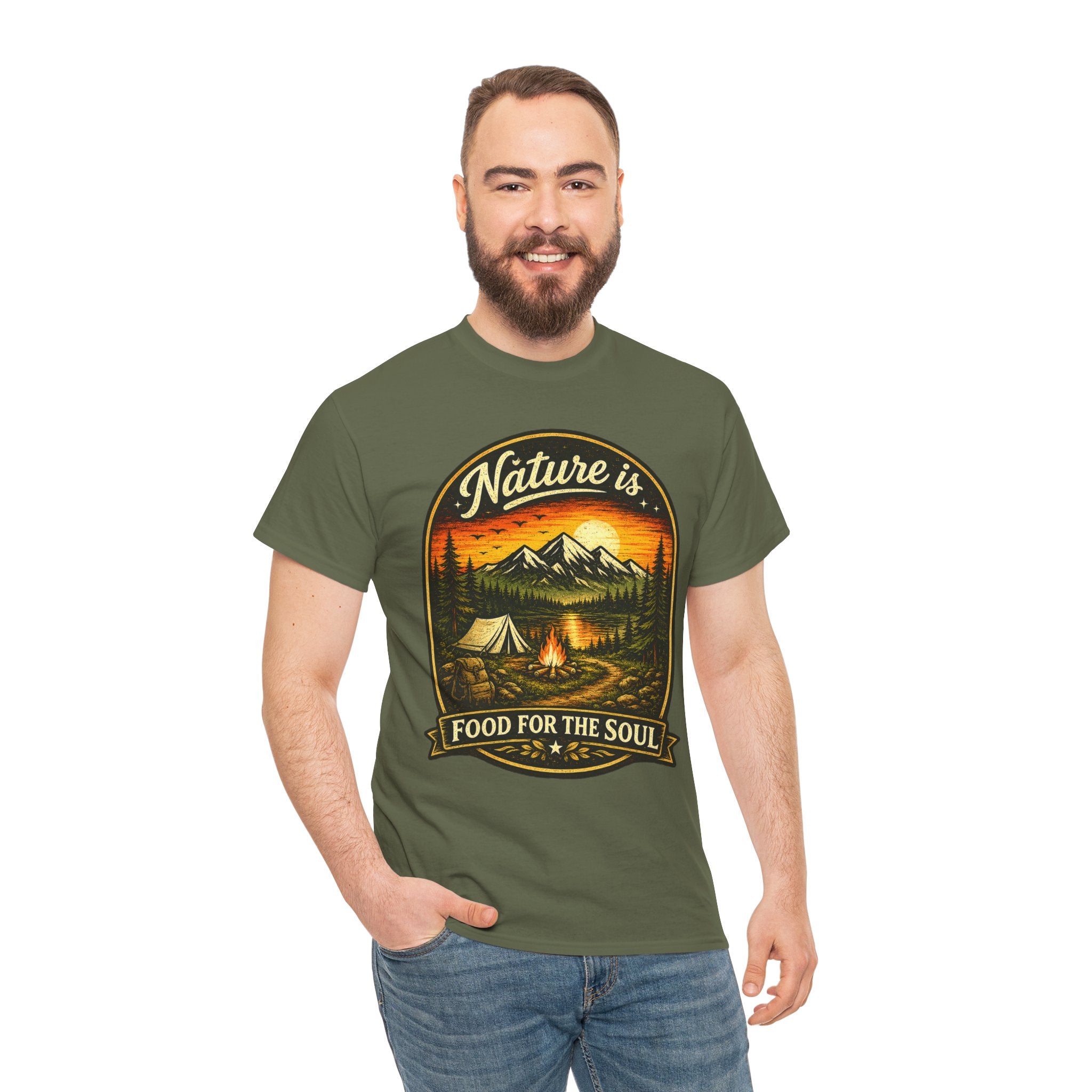 Nature Is Food For The Soul T Shirt – Vintage Camping Graphic Tee for Outdoor Lovers