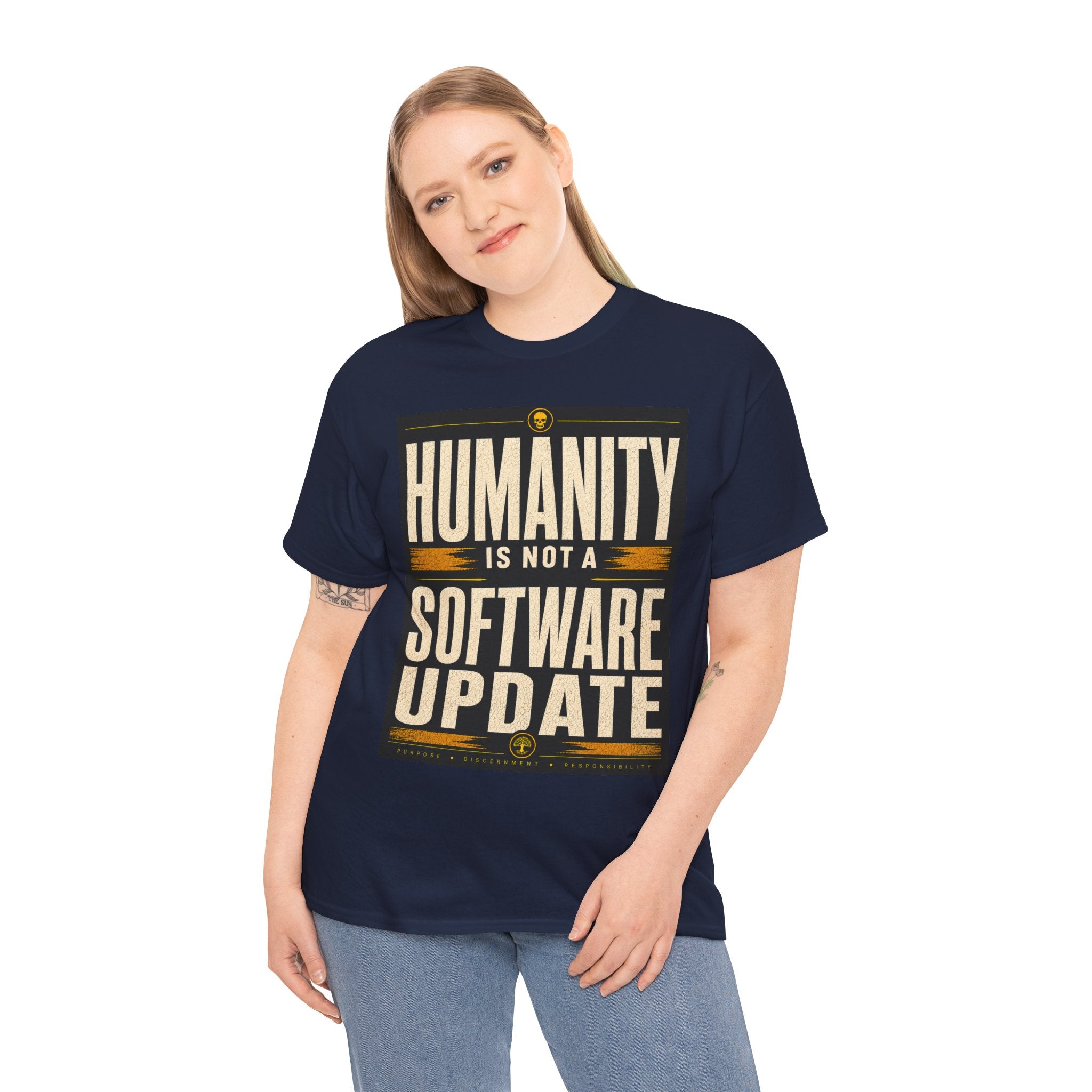 Humanity Is Not a Software Update T Shirt – Retro AI Philosophy Graphic Tee