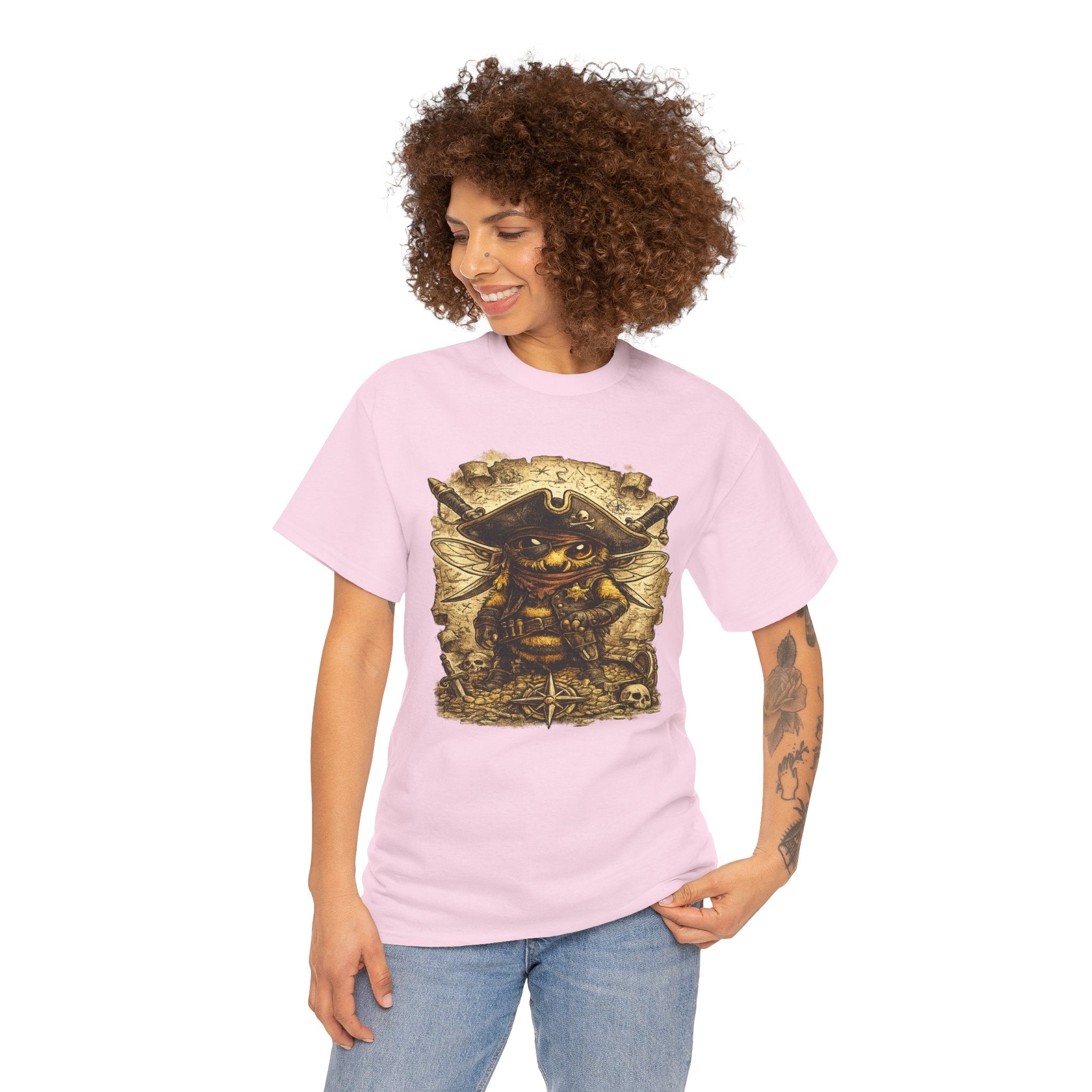 Pirate Bee Graphic T Shirt – Vintage Treasure Map Cartoon Bee Tee