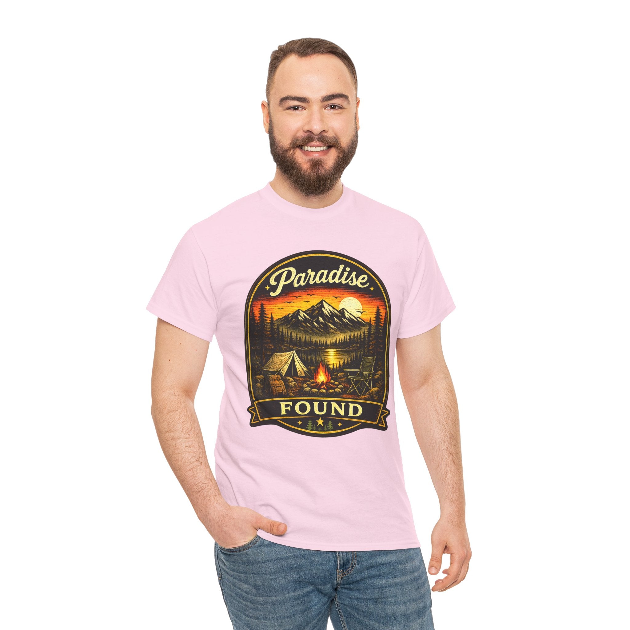 Paradise Found Camping T Shirt – Vintage Mountain Campfire Outdoor Graphic Tee