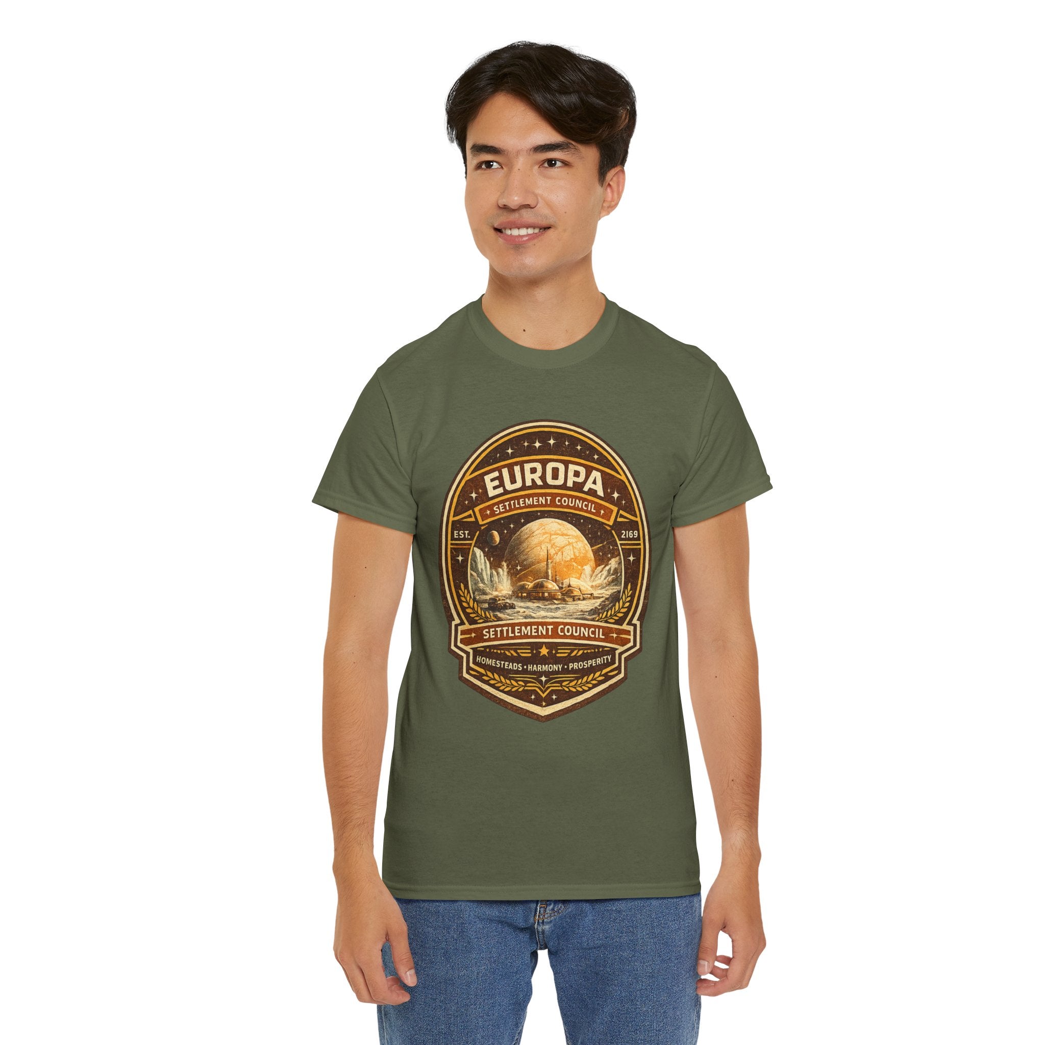 Europa Settlement Council T Shirt – Retro Sci Fi Space Colony Graphic Tee