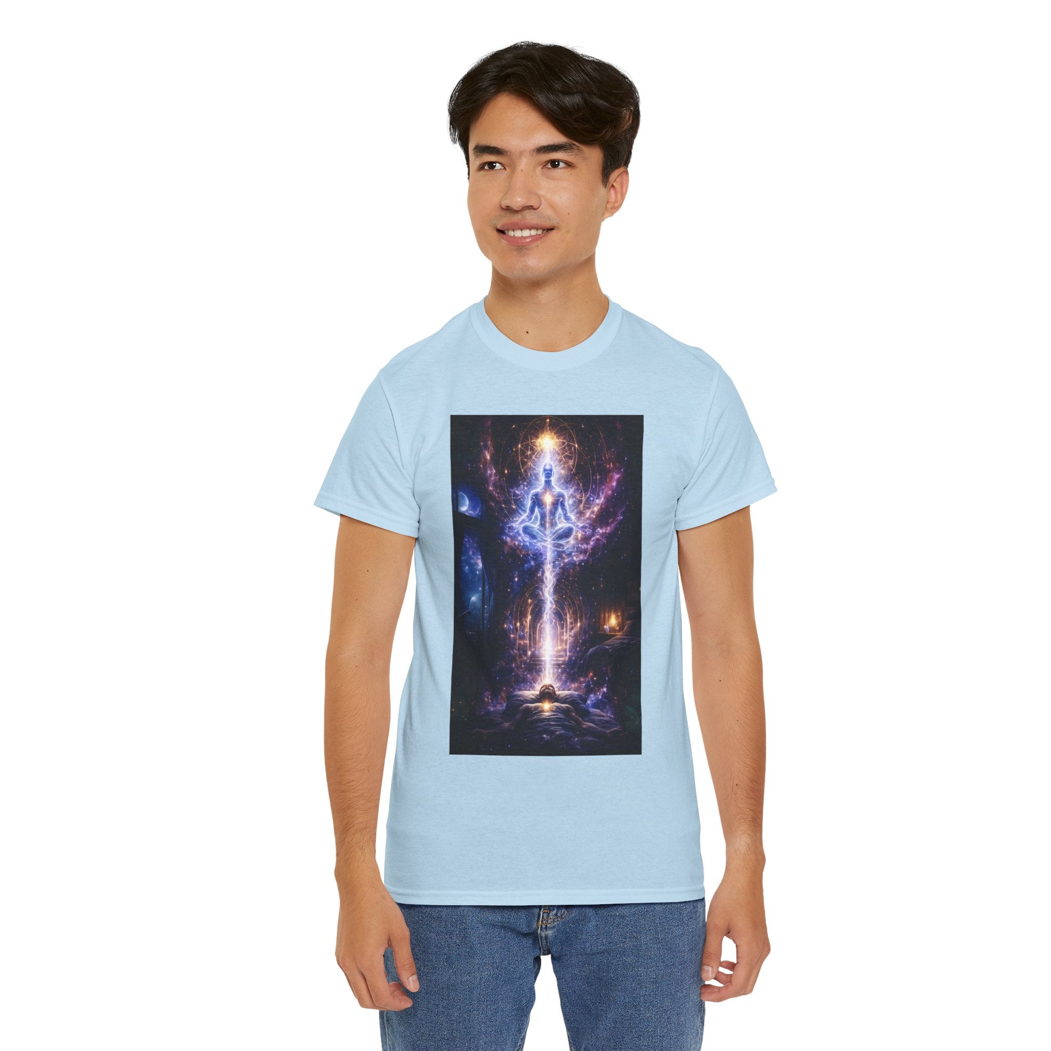 The Observer Spiritual Ascension T Shirt – Cosmic Meditation & Aura Art Graphic Tee